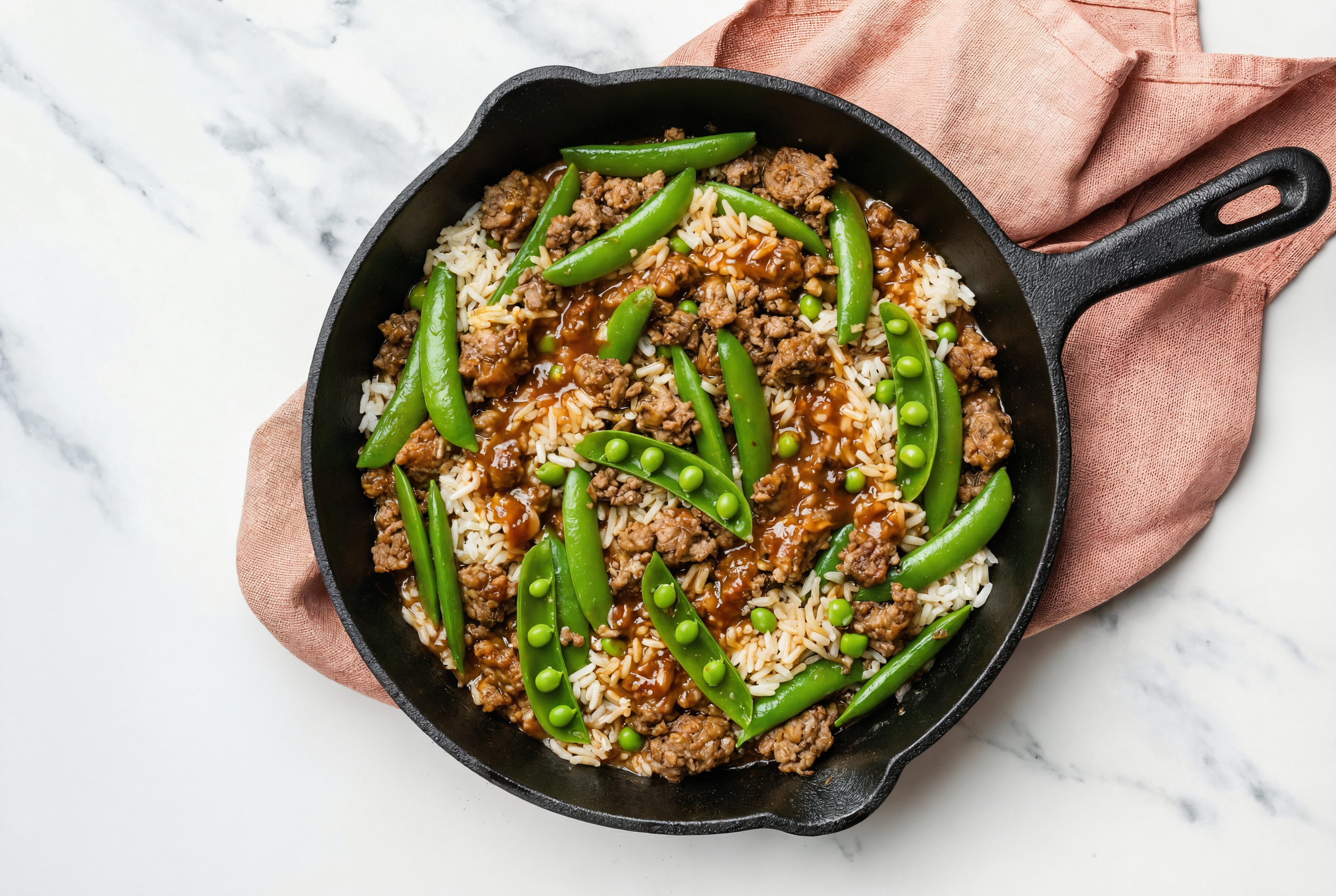 Sesame Ginger Pea Snap + Ground Italian-Style Beef Stir-Fry