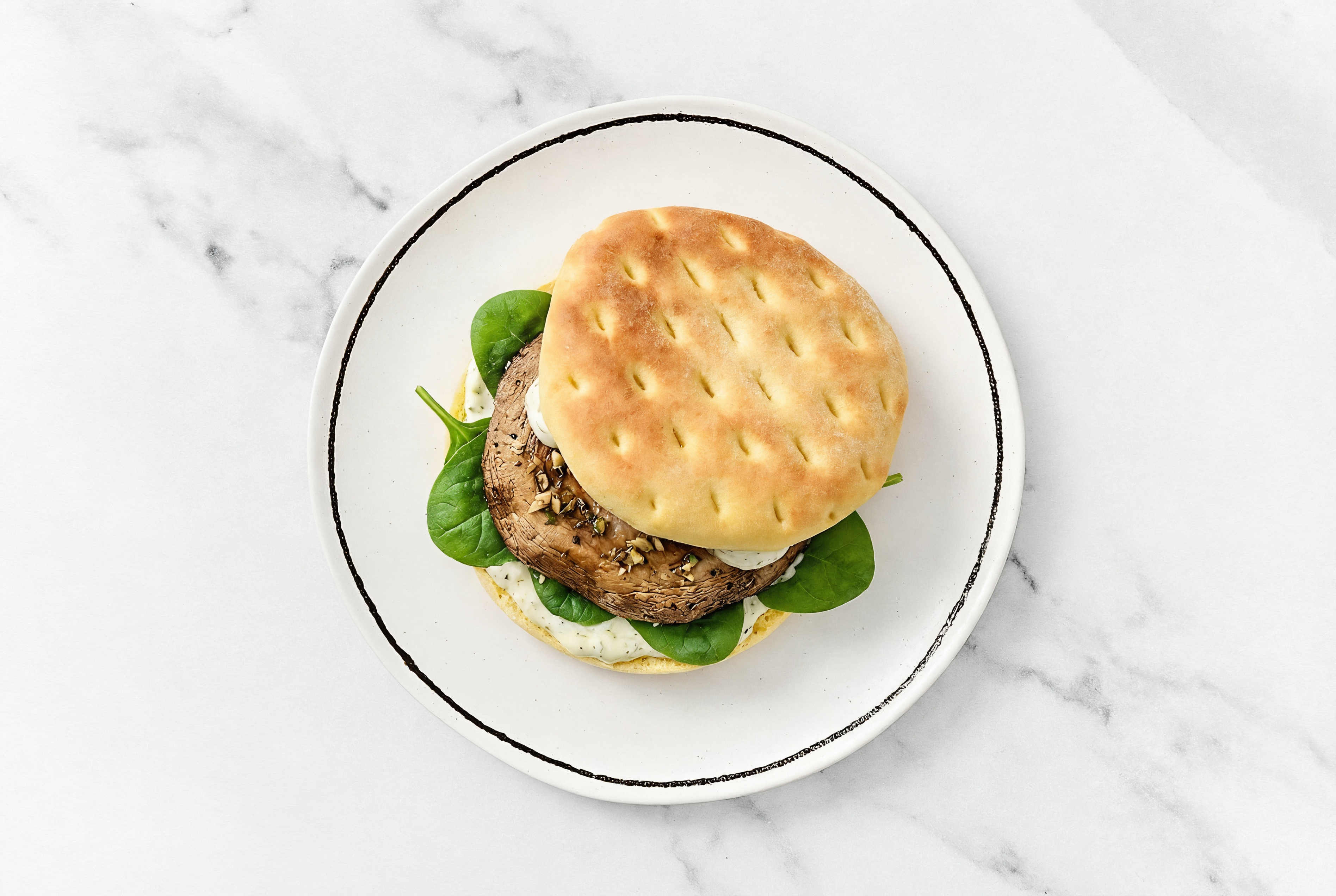 Portabella Mushroom on Brioche with Dill Sauce + Baby Spinach