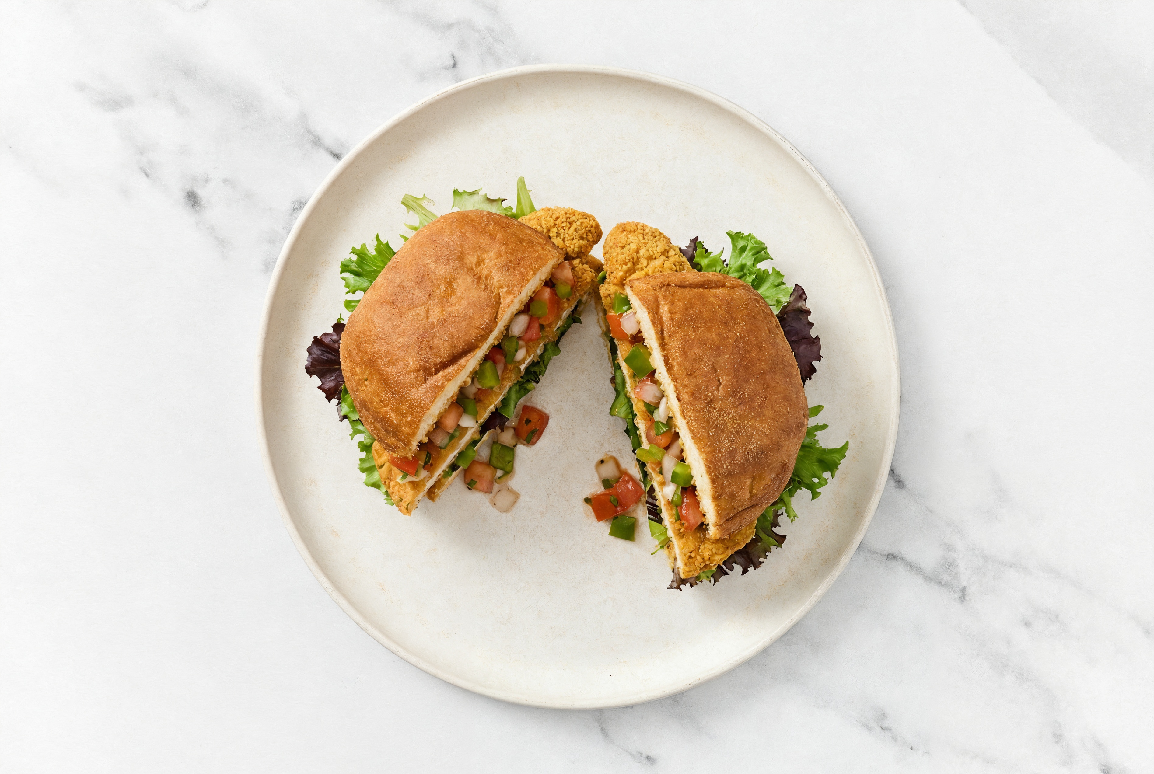 Mexican "Chicken" Tenders Sandwich with Spring Mix on Gluten-Free Buns
