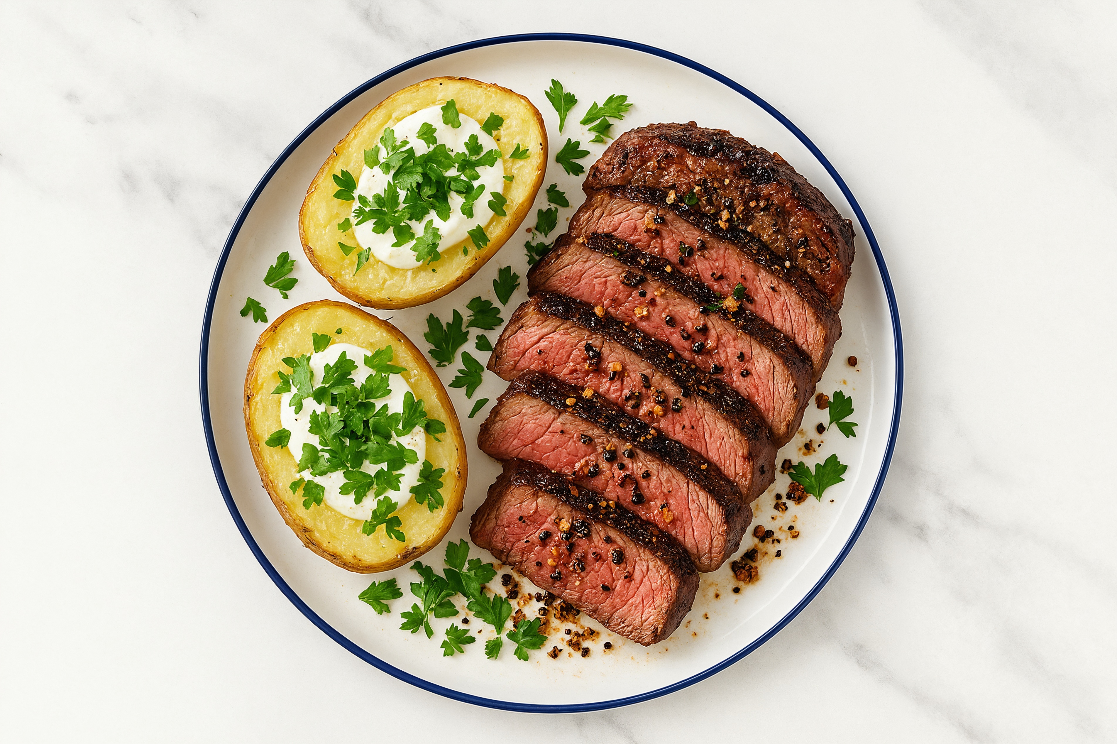 Seared Ribeye Steak + Loaded Baked Microwave-Ready Russet Potato