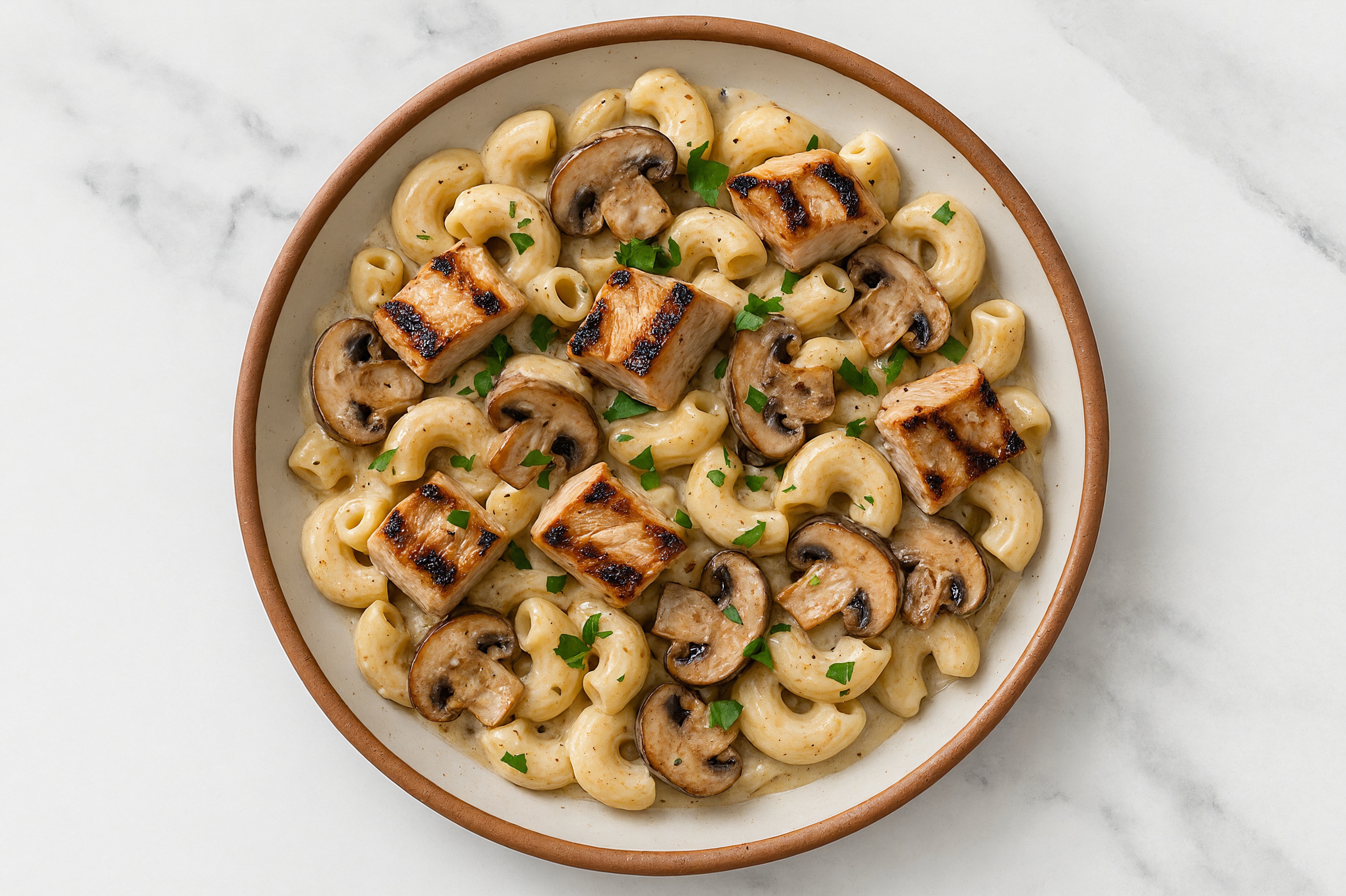 Creamy Rosemary Truffle Sauce Mushroom + Grilled Boneless Pork Chops Chiocciole Pasta