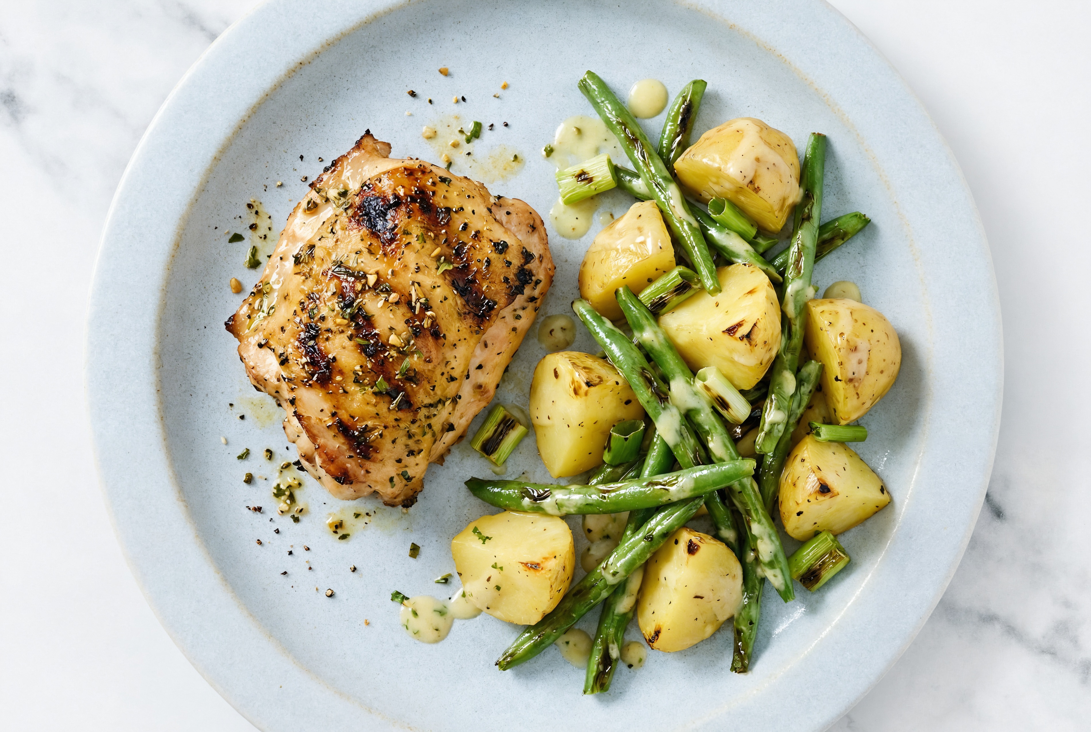 Herby Grilled Garlic Chicken + Grilled Fresh Potato Salad