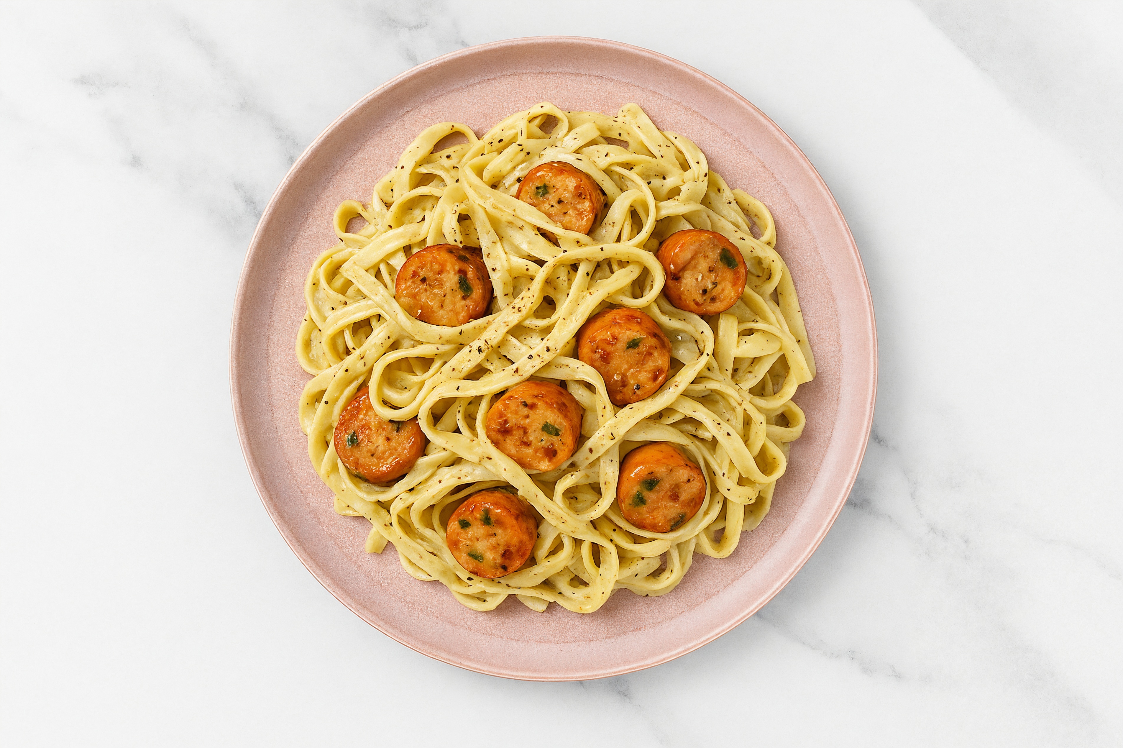 Herb Cream Egg Pasta with Italian Chicken Sausage with Cauliflower Linguine