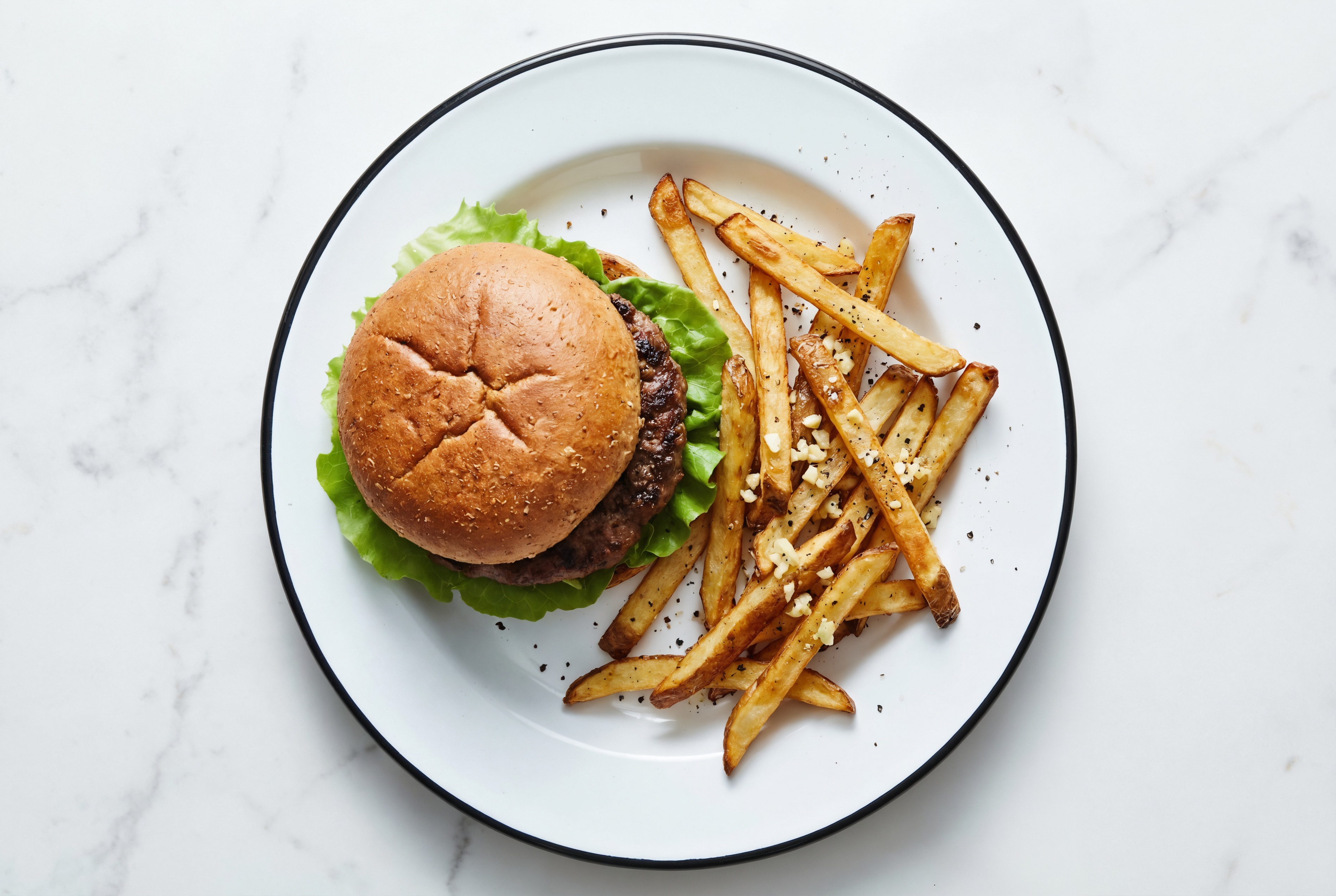 Herby Juicy Hamburger + Garlic Fries with Ground Beef Patties