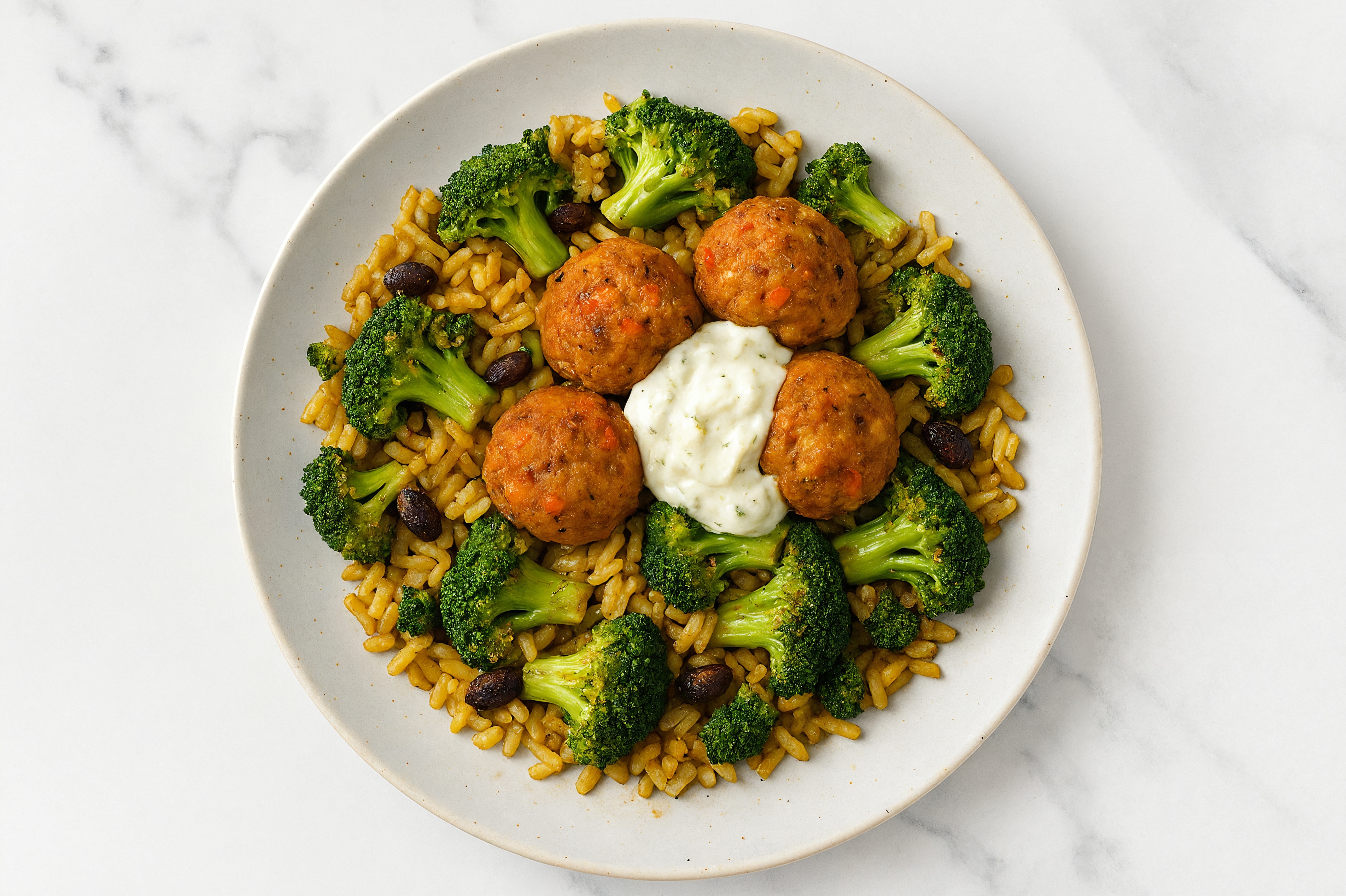 Tzatziki Eggplant Veggie Ball Rice with Beans Bowl