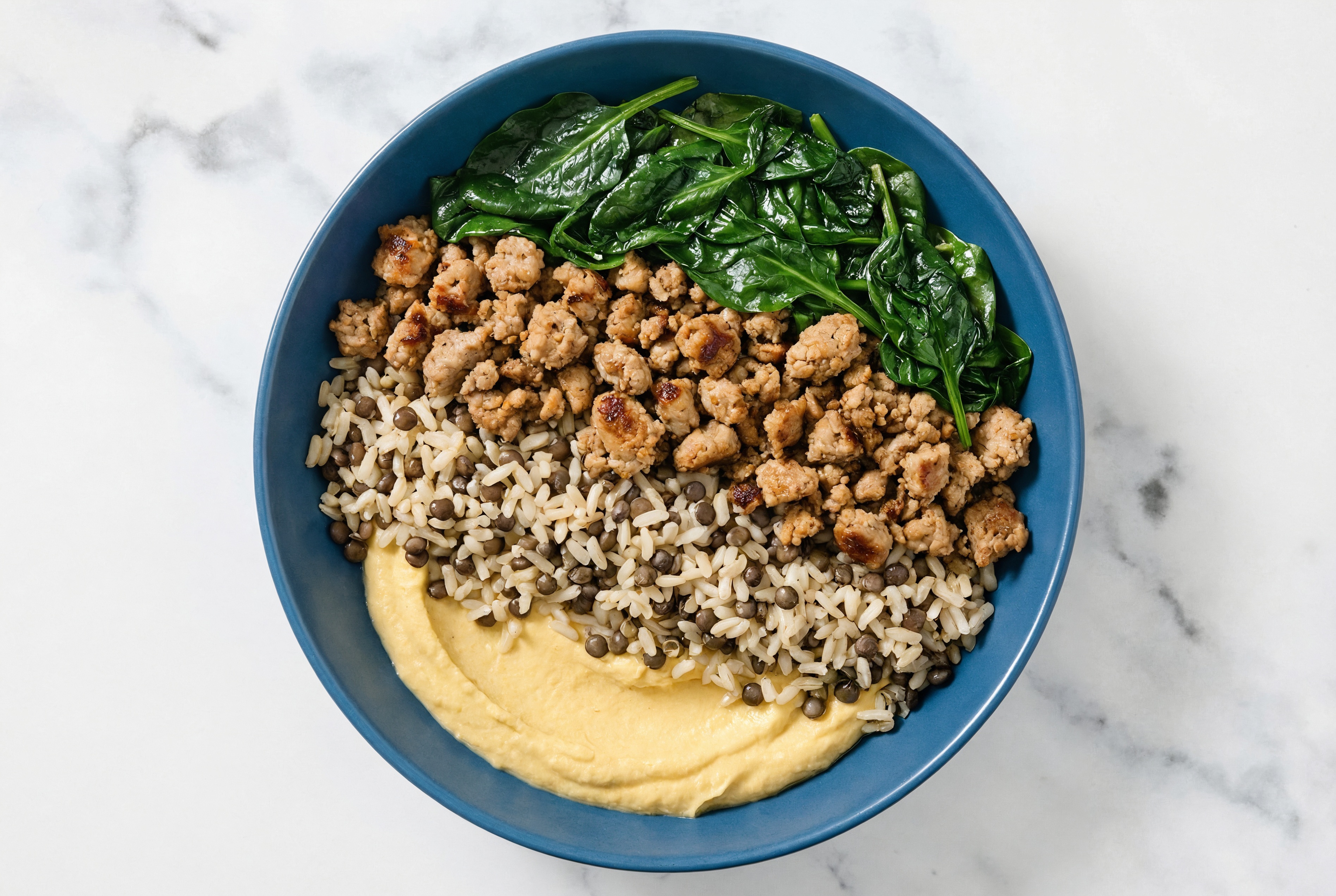 Ground Turkey & Spinach Grain Bowl with Onion Hummus