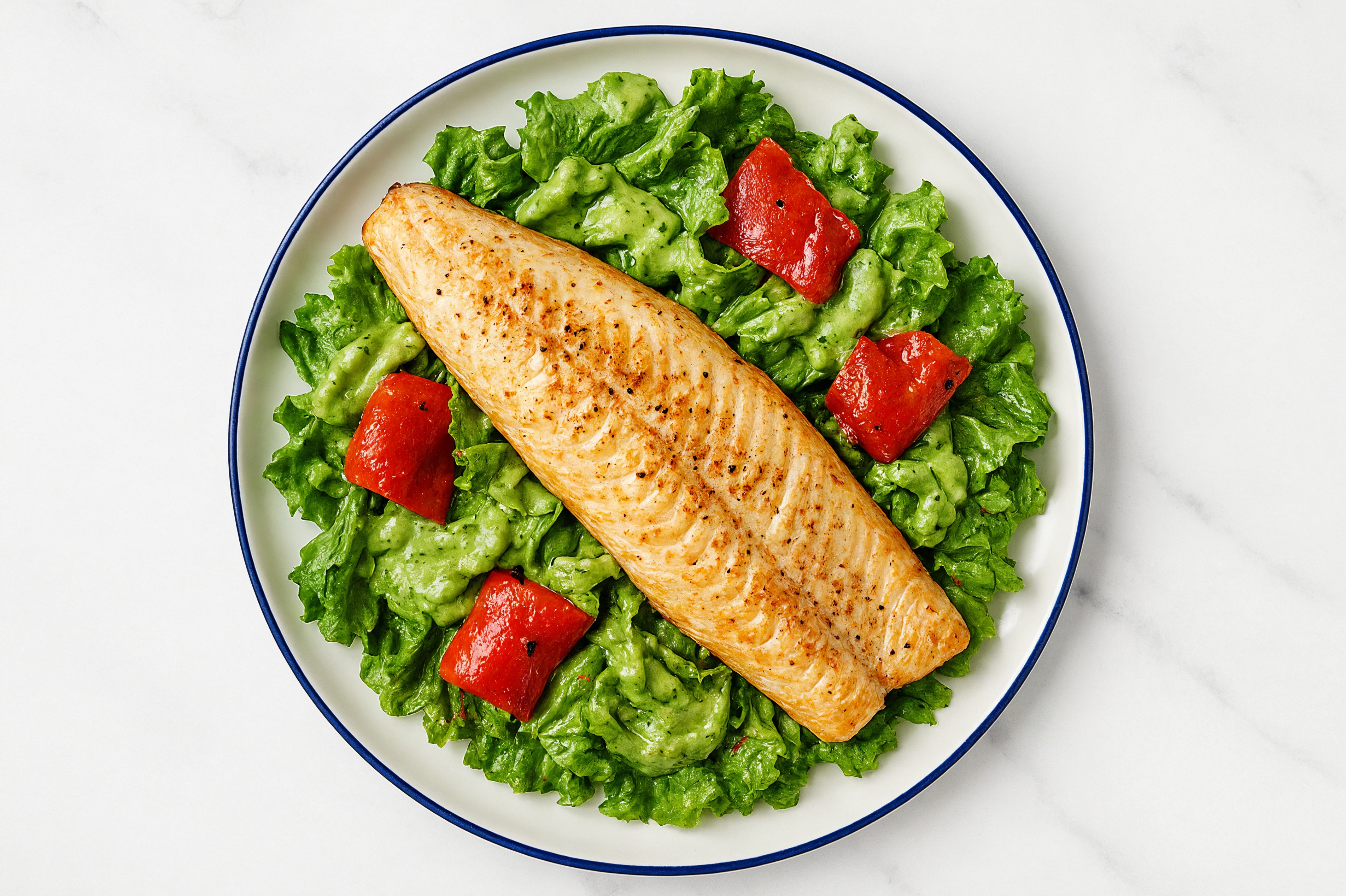 Green Leaf Salad with Trout, Peppers & Avocado