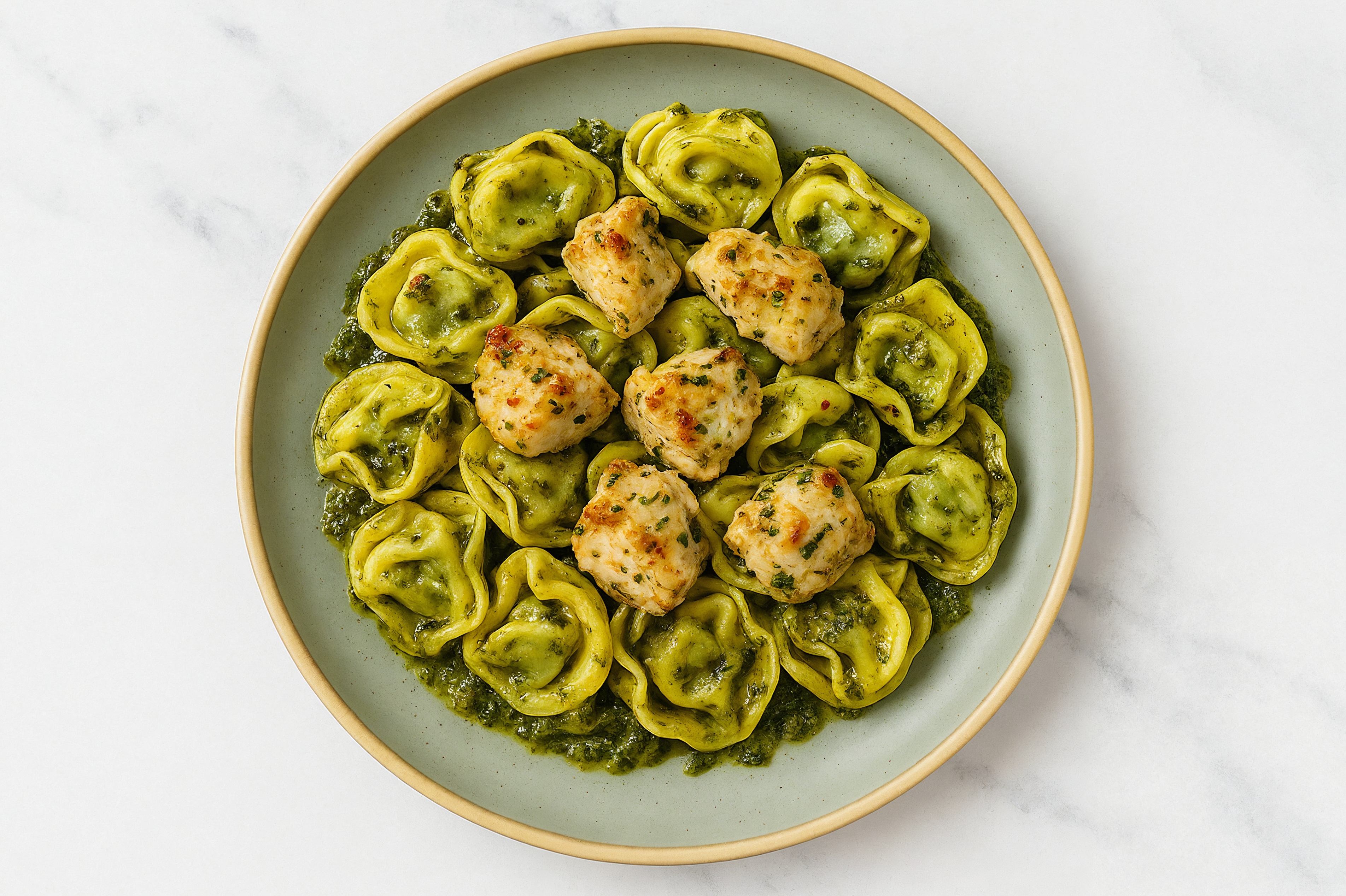Pesto Cheese Tortellini with Bruschetta Chicken