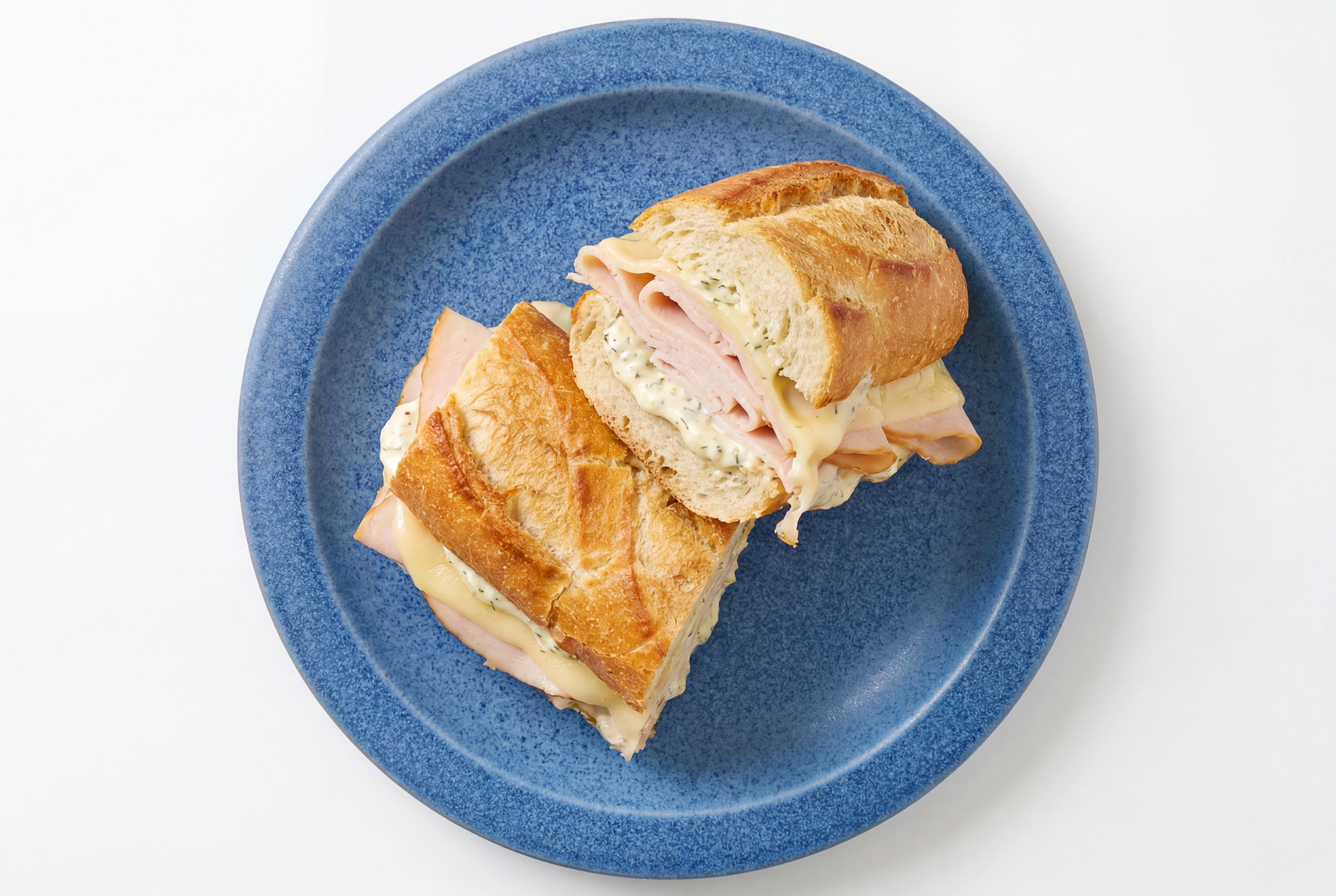 Oven Roasted Turkey Breast + Havarti on Baguette with Dill Pickle Garlic Sauce