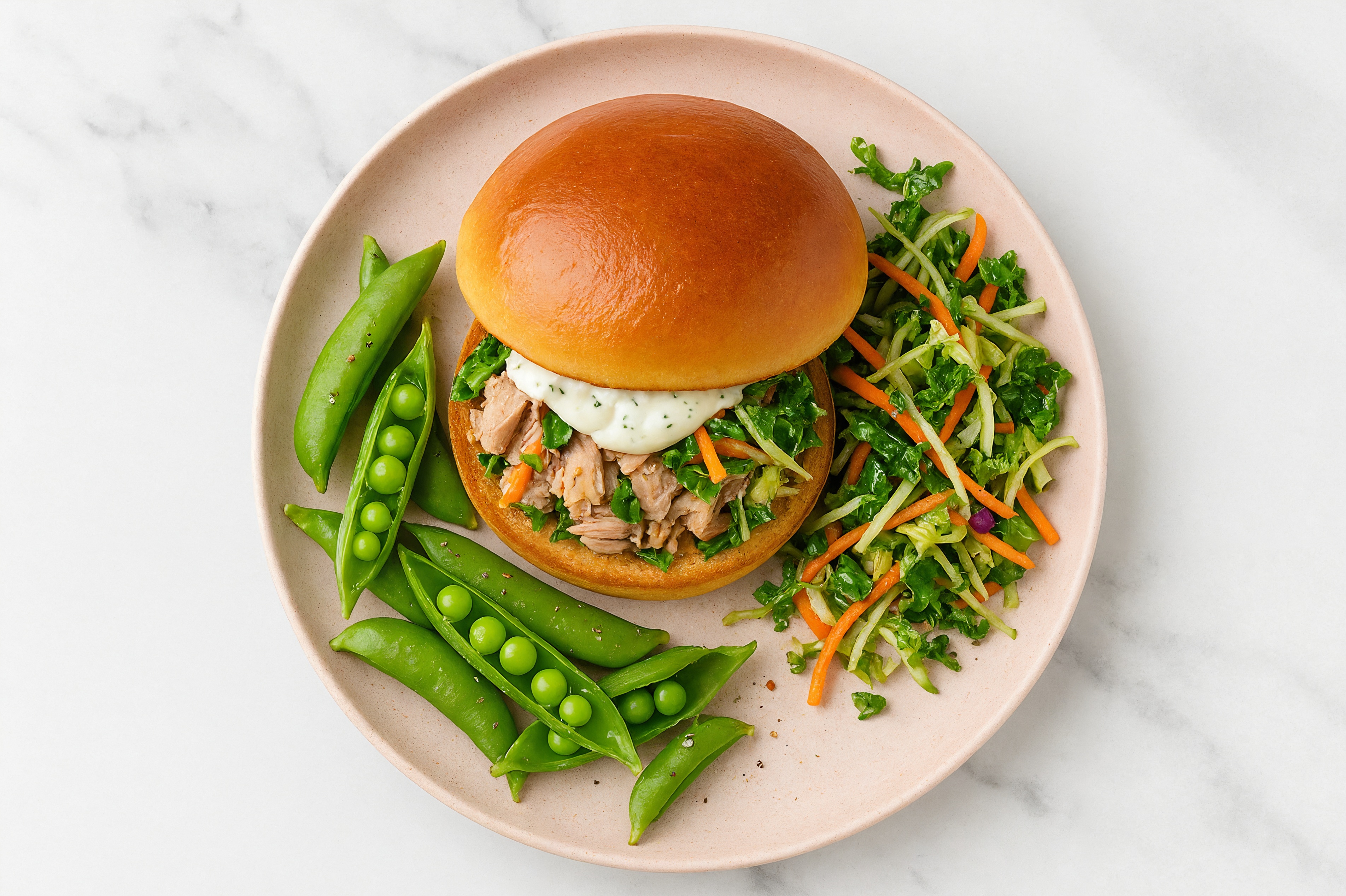 "Tzatziki" Tuna Sandwich on Brioche with Superblend + Snap Peas