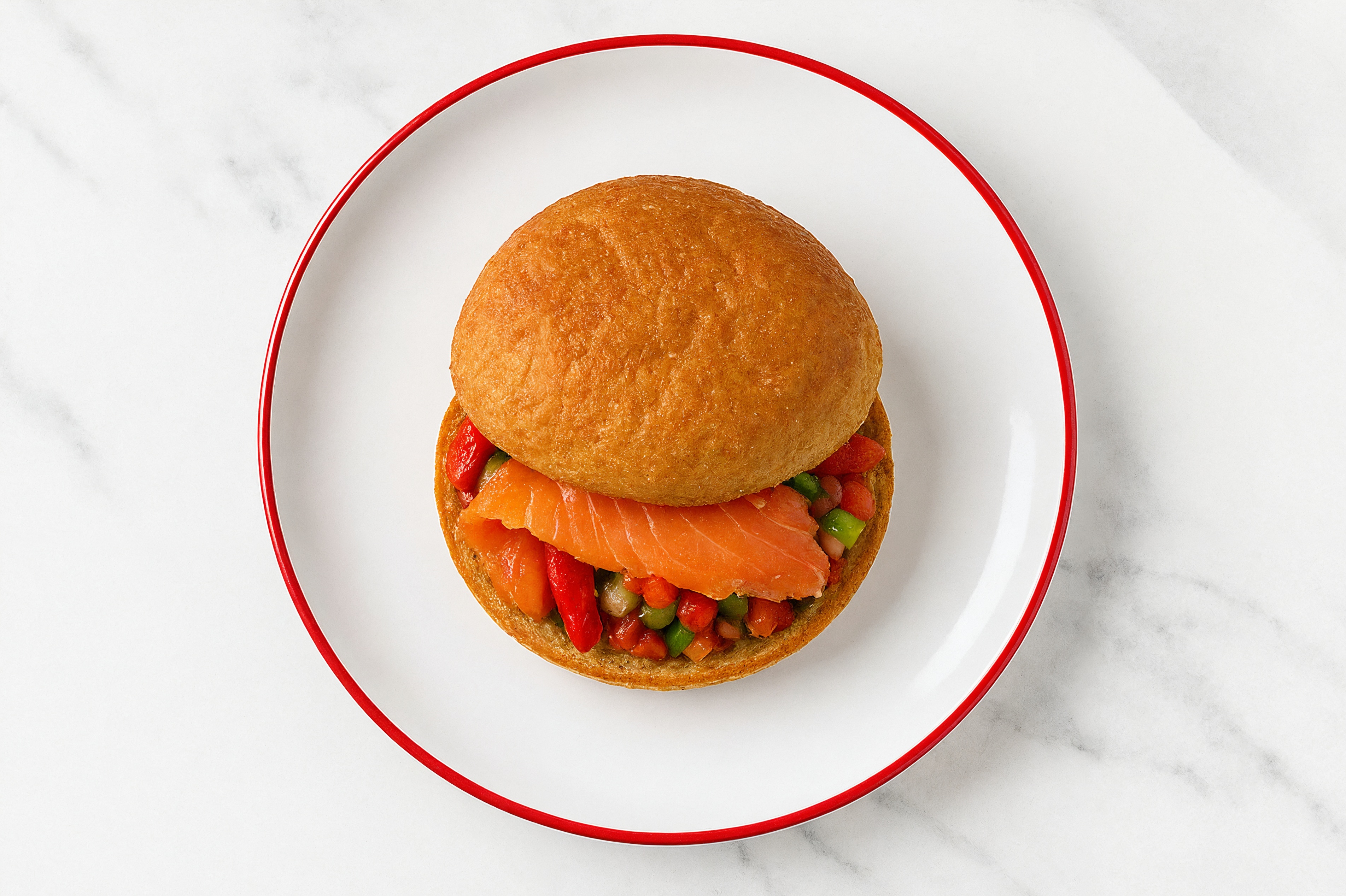 Mexican Smoked Salmon Sandwich with Roasted Peppers on Gluten-Free Buns