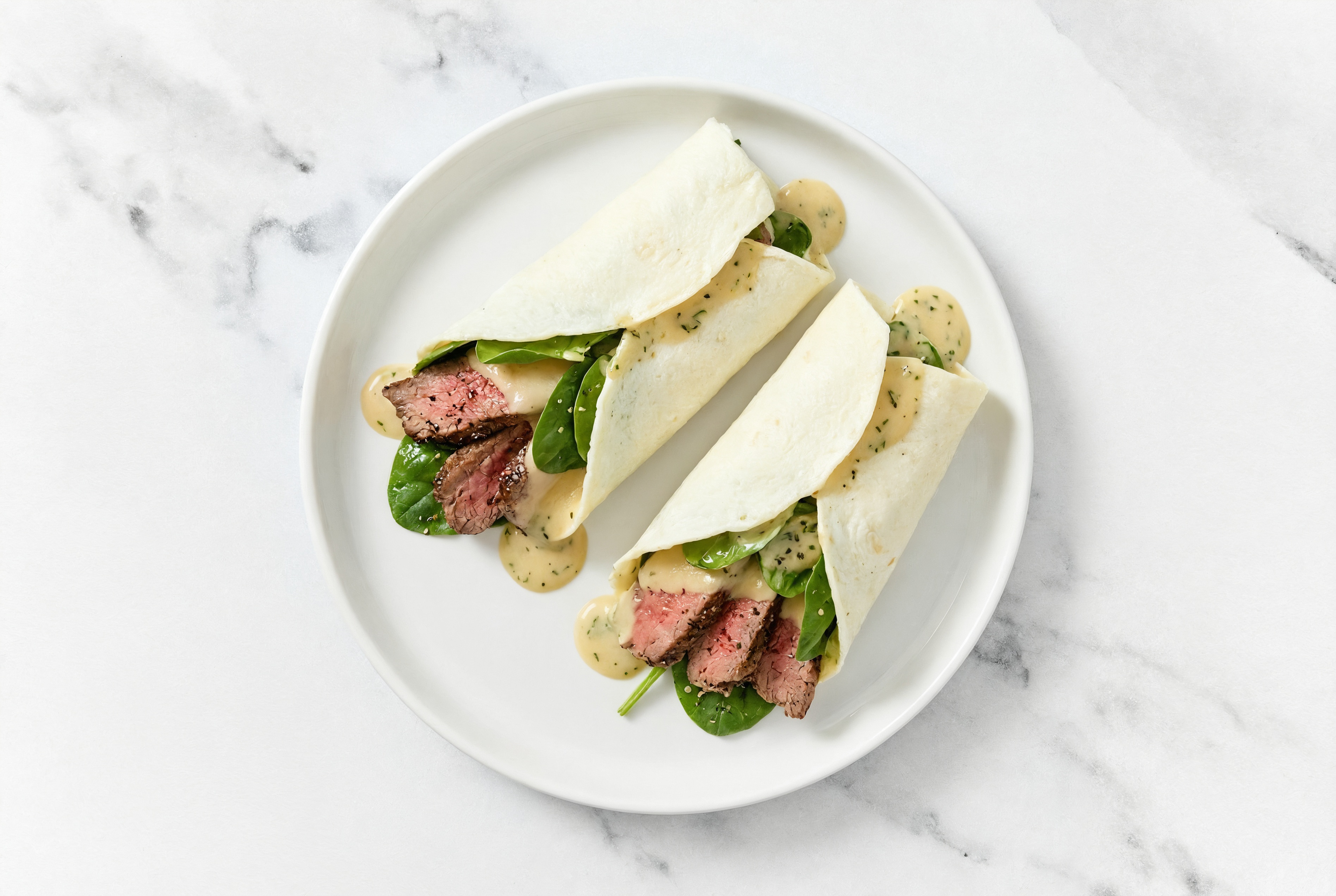 Herby Sliced Steak + Havarti Wraps with Spinach