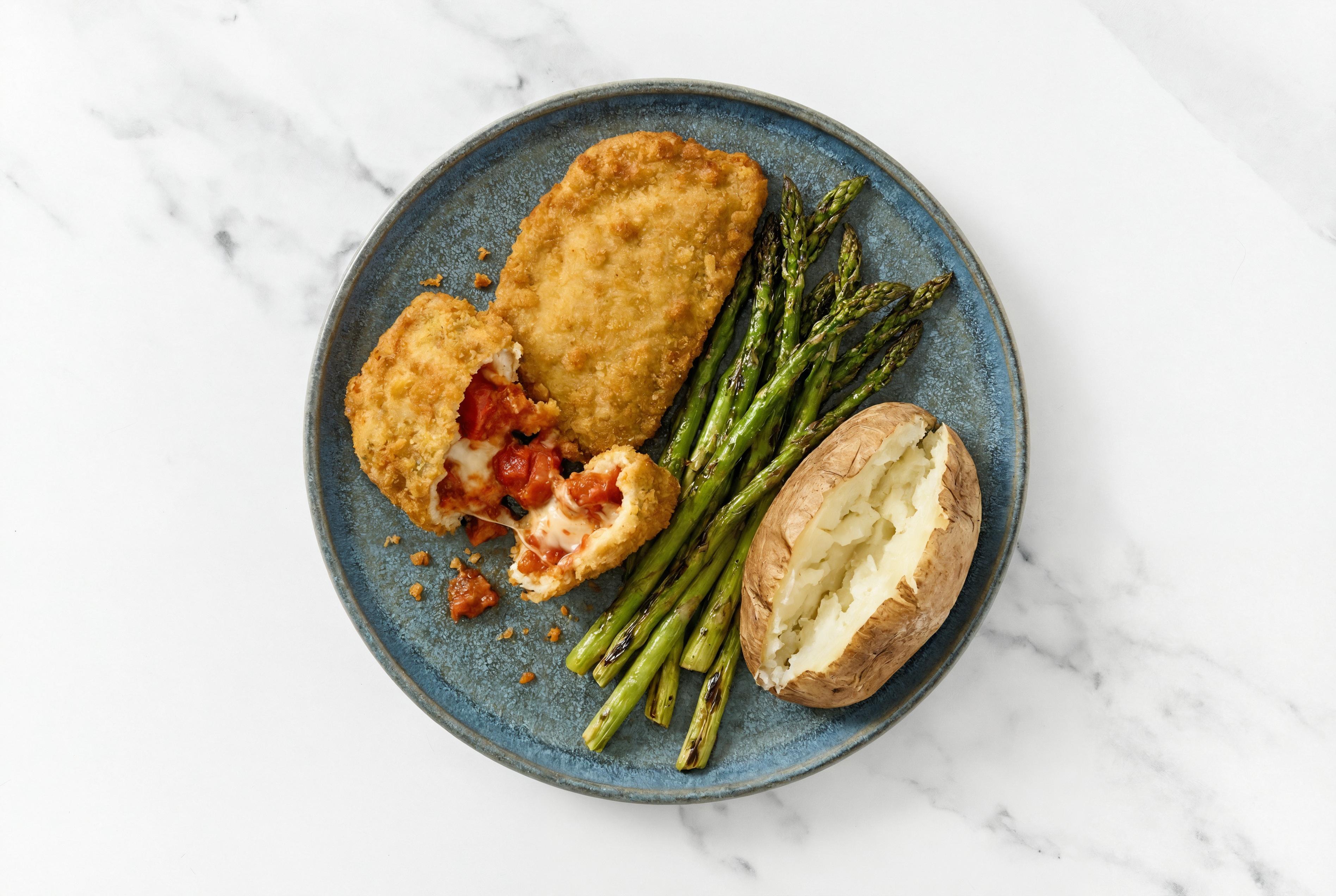 "Chicken" Parm with Asparagus & Russet Potato