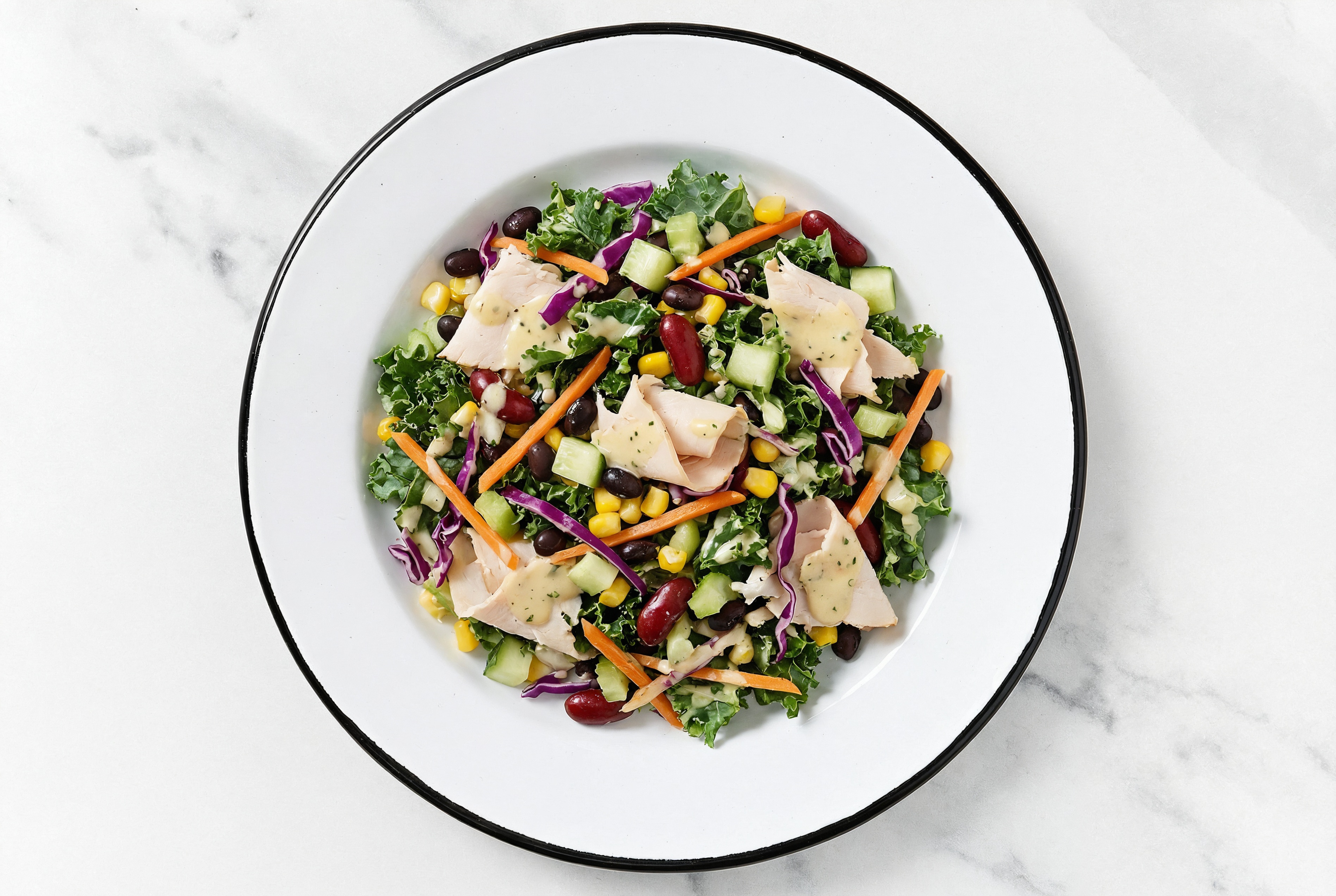 Tahini Kale Salad with Sliced Turkey & Black Beans