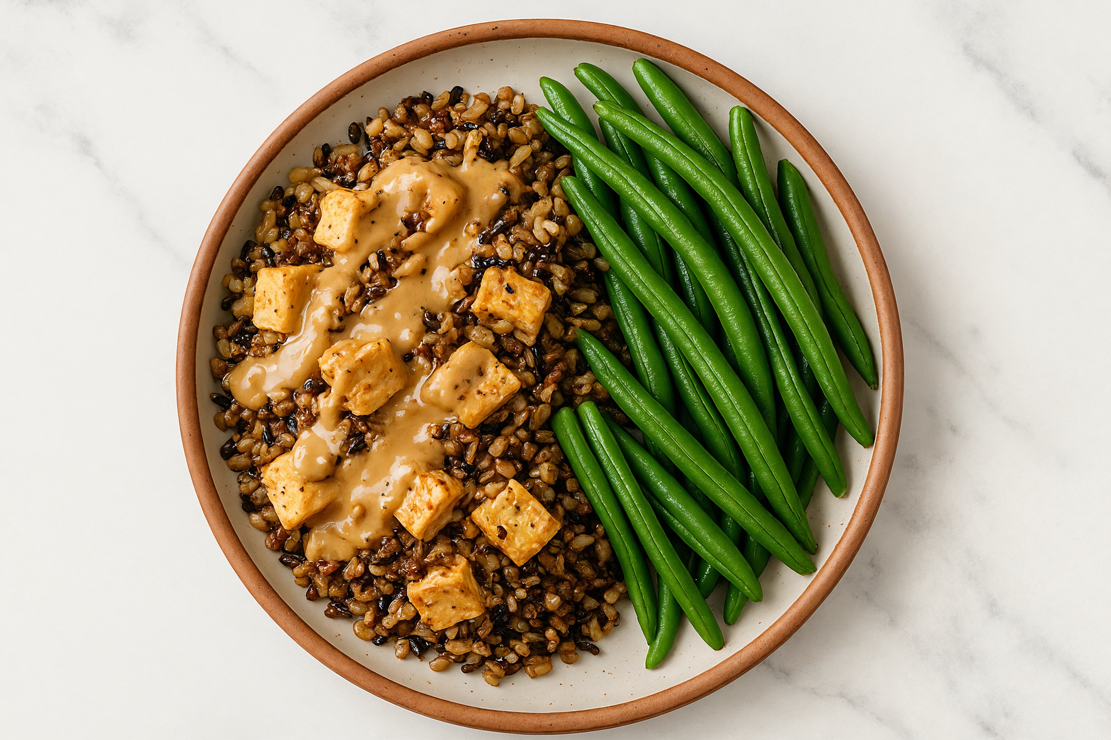 Peanutty Spiced Tofu + Organic Green Bean Grain Bowl