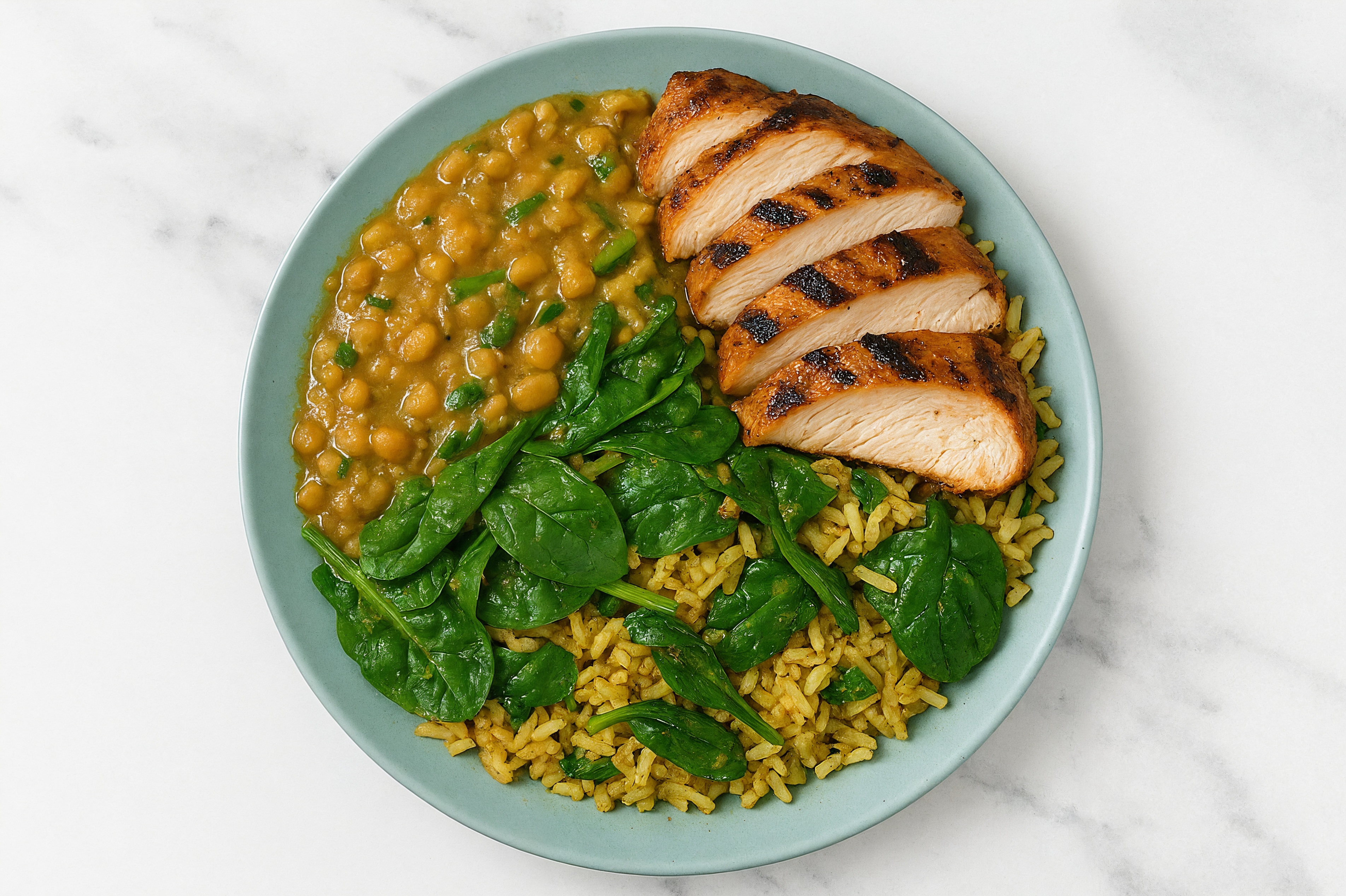 Spicy Chicken + Curried Everyday Dal Yellow Lentils Bowl