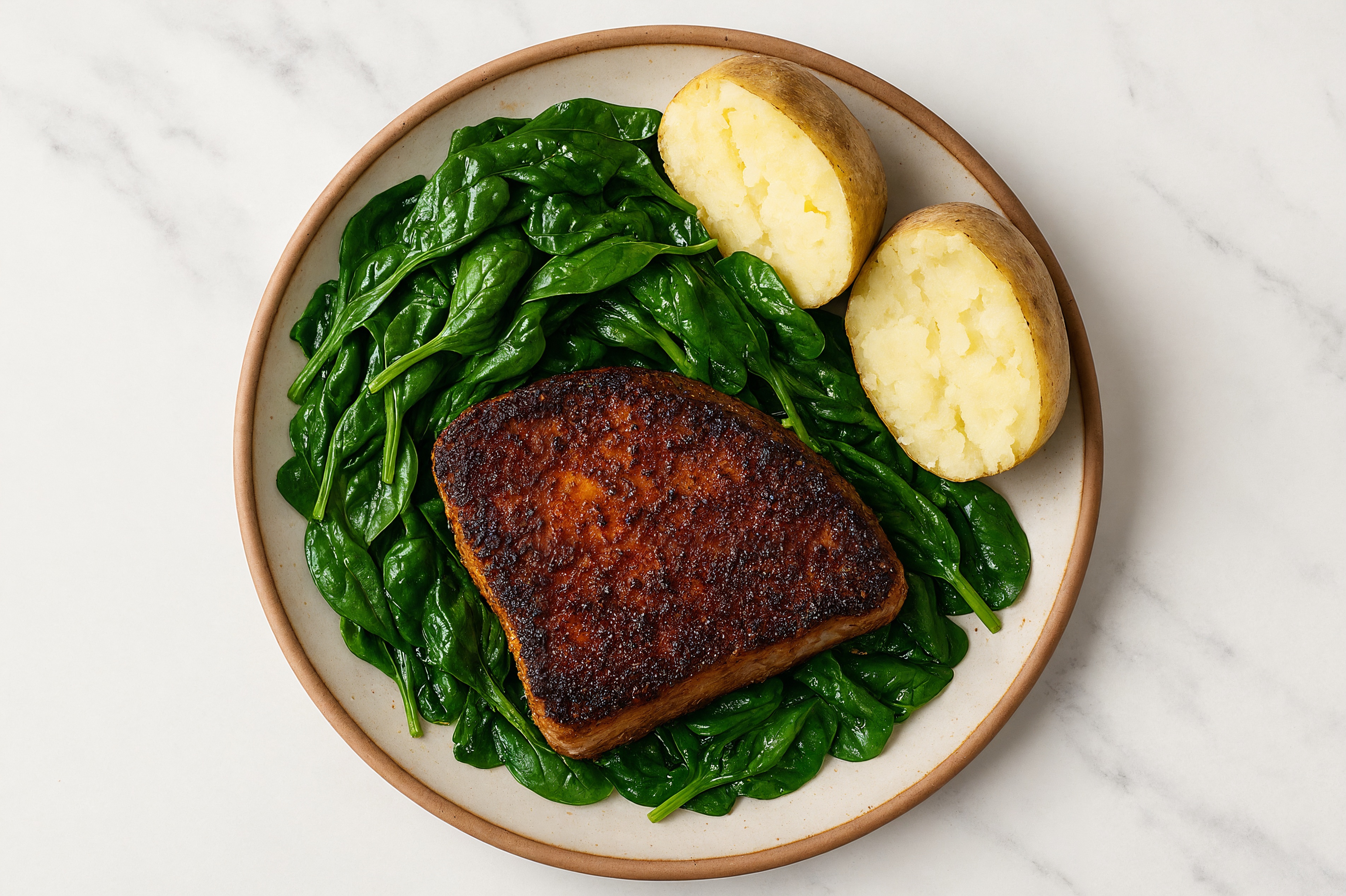 Herby Blackened Tuna Steak + Baby Spinach