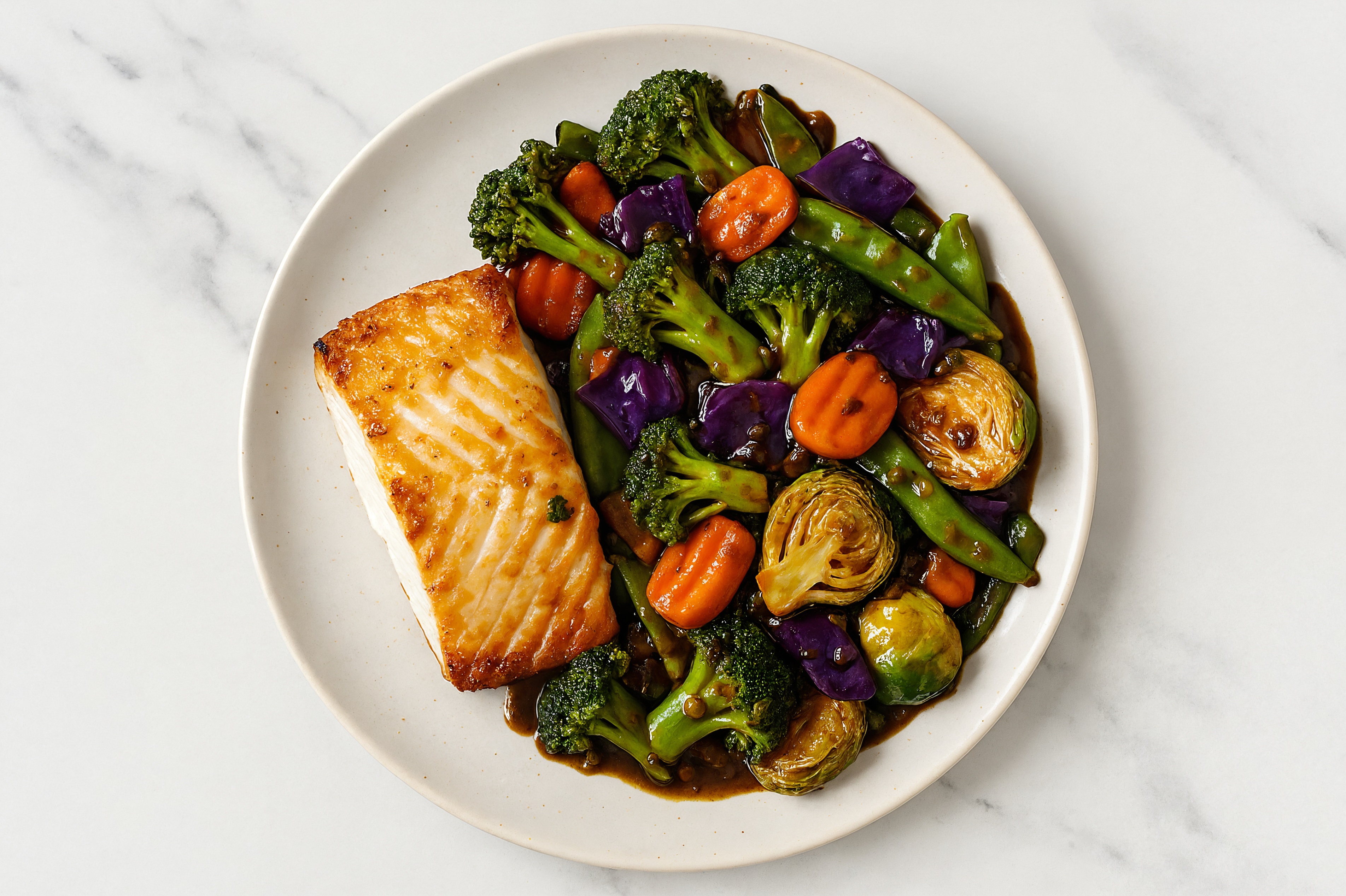 Halibut + Teriyaki Veggies