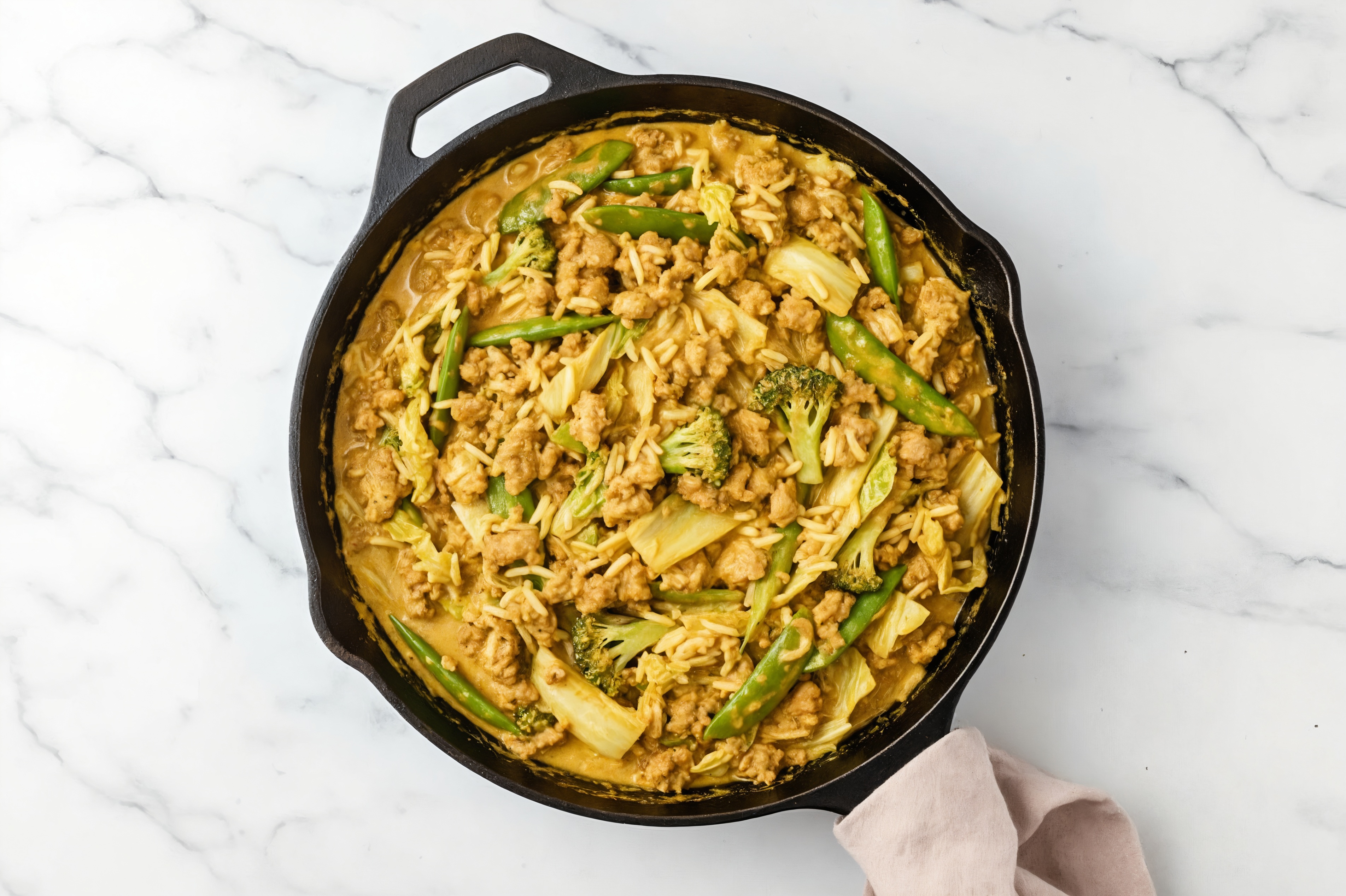Curry Bok Choy + Ground Bison Stir-Fry with Long Grain White Rice