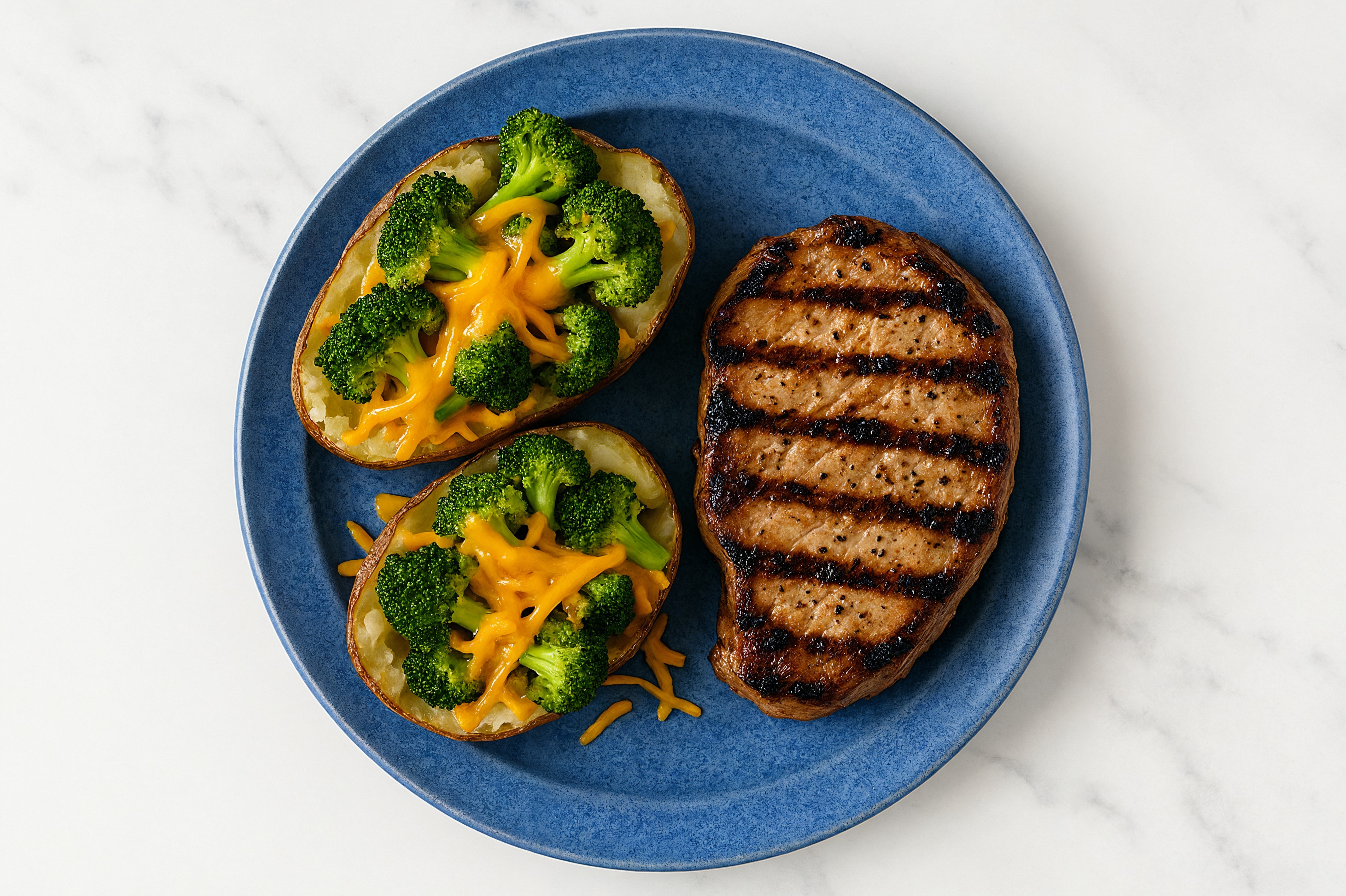 Herby Grilled Pork Chops + Cheesy Loaded Microwave-Ready Russet Potato
