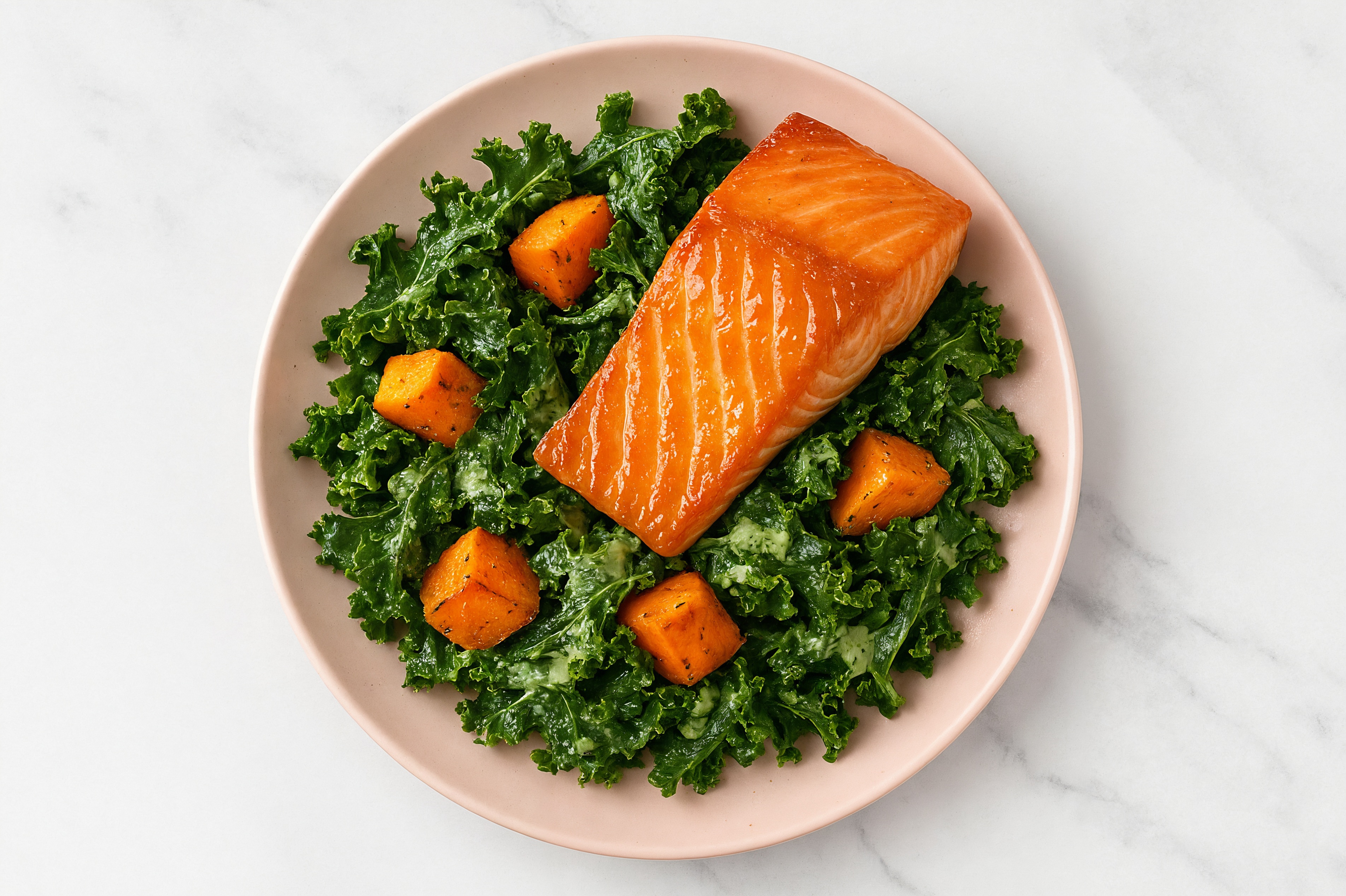 Maple Glazed Salmon Green Goddess Kale Salad