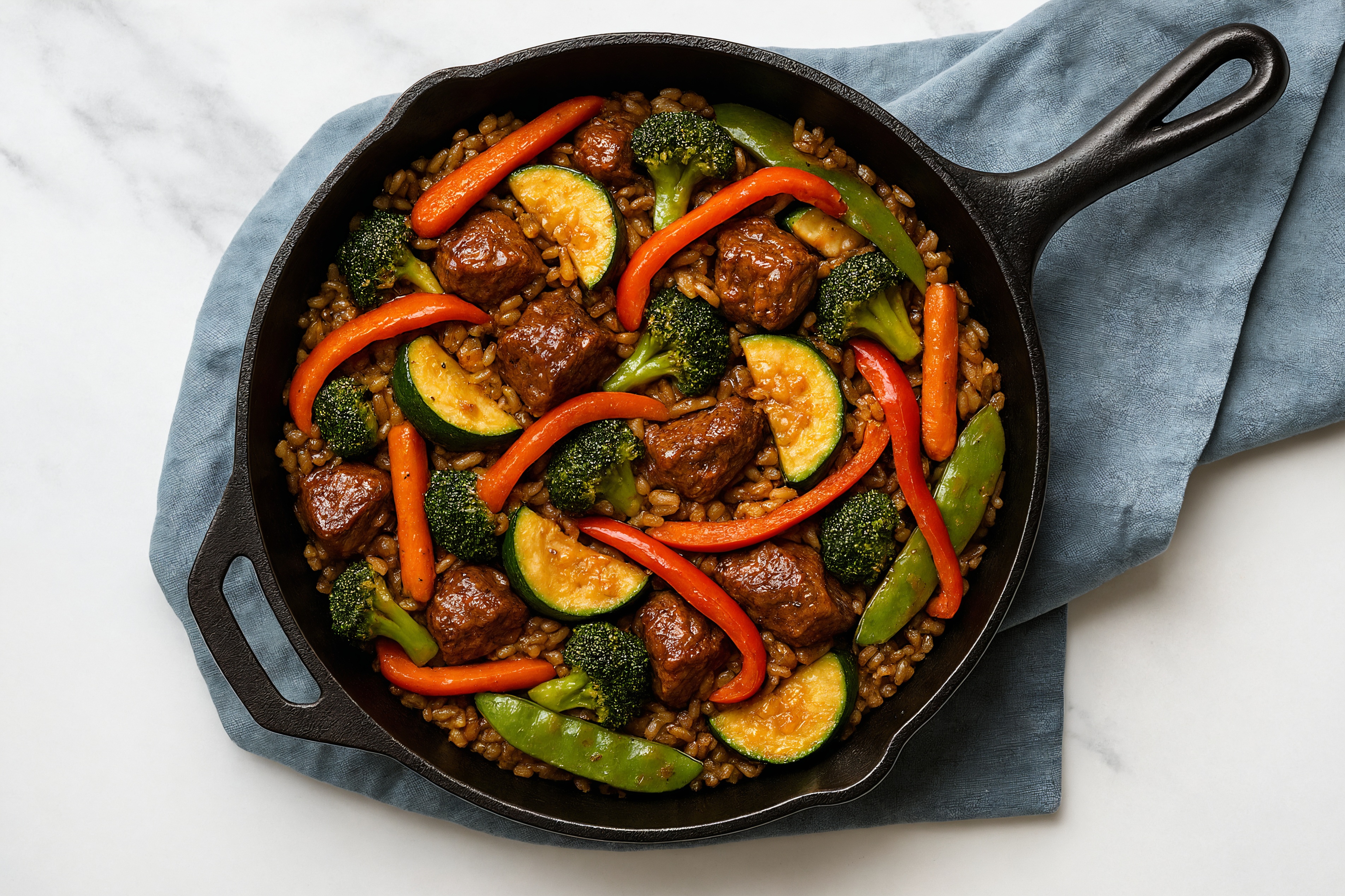 Sesame Ginger Veggie + Lamb Stir-Fry with Brown Rice