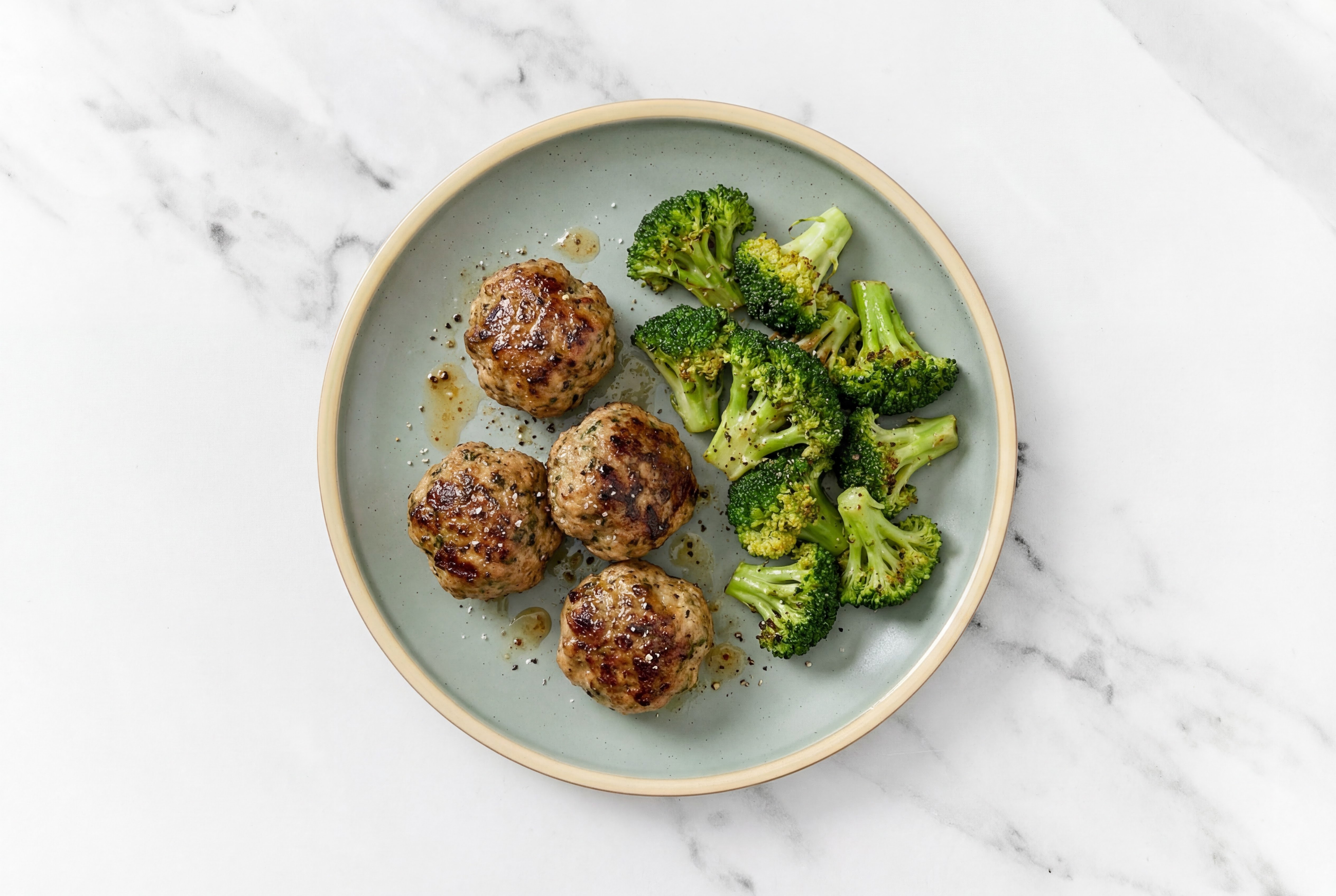 Classic Turkey Meatballs + Steamed Broccoli Bunches