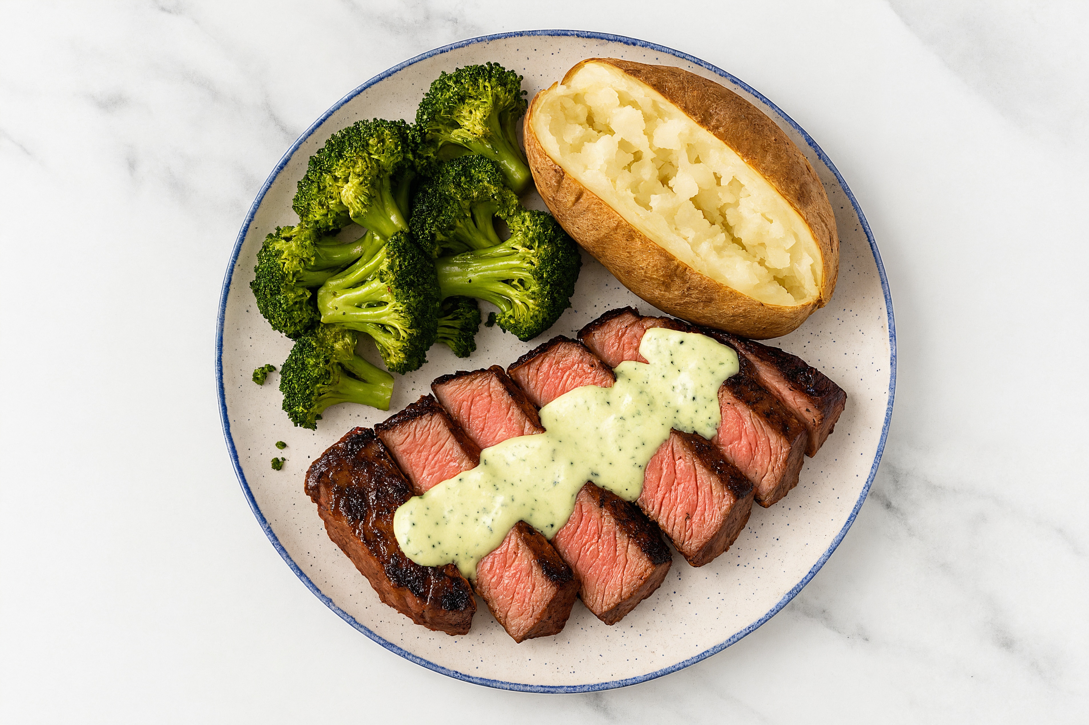 Wagyu Ribeye with Jalapeño Crema + Russet Potato + Organic Broccoli