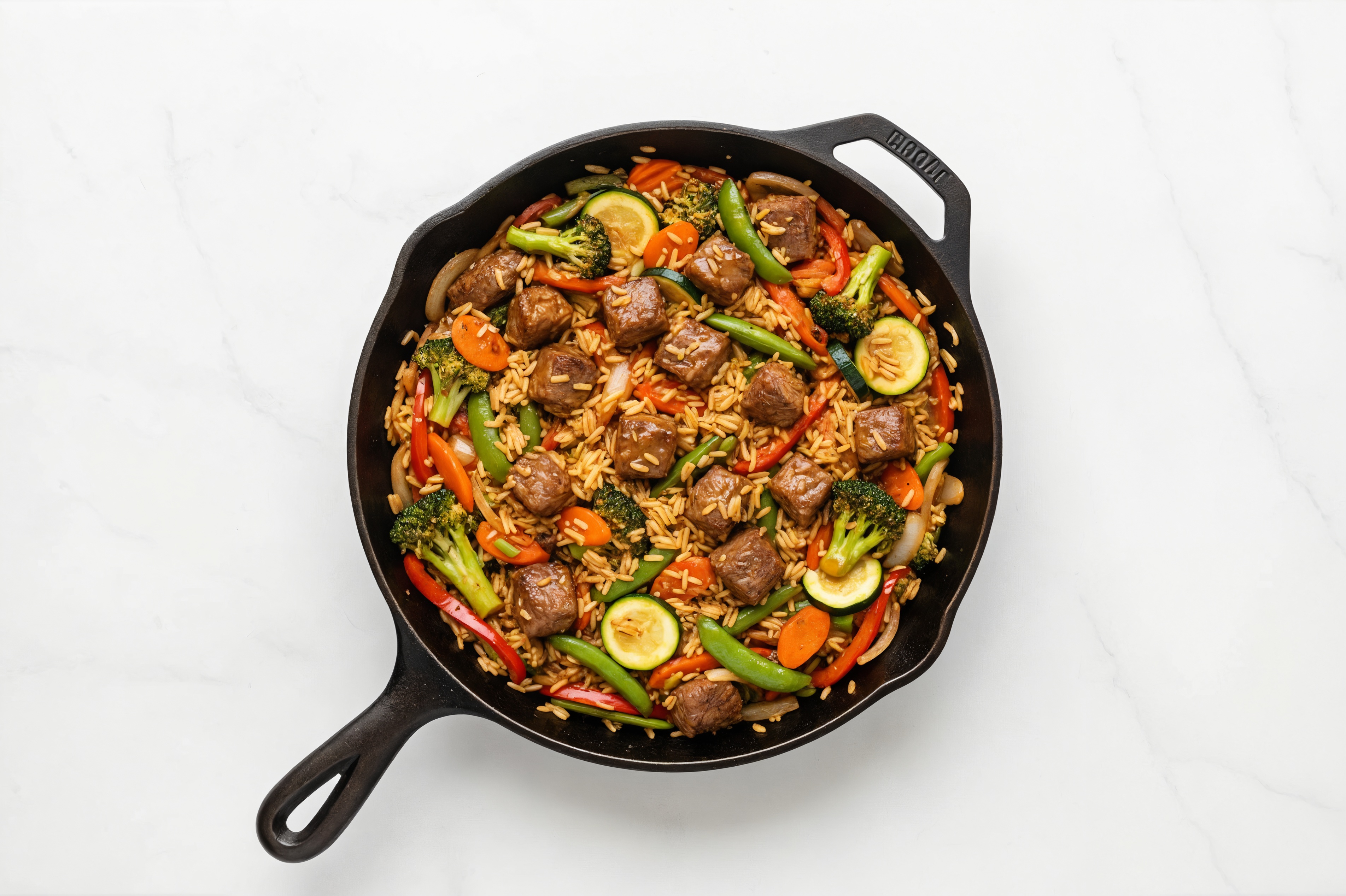 Sesame Ginger Veggie + Bison Stir-Fry with Seasoned Jasmine Rice