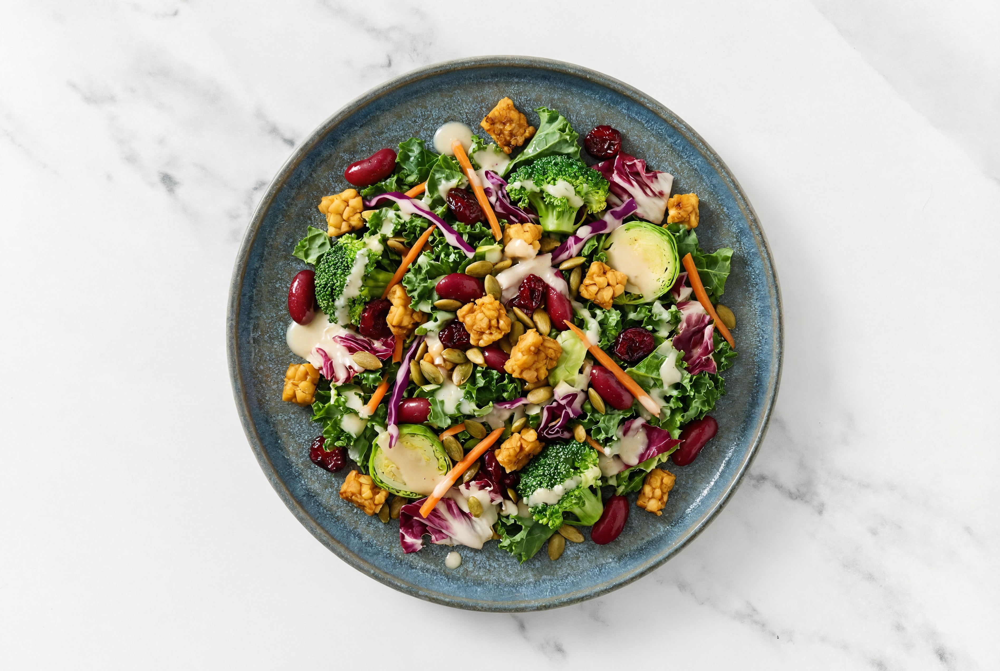 Chickpea Tempeh + Kidney Bean Sweet Kale Salad