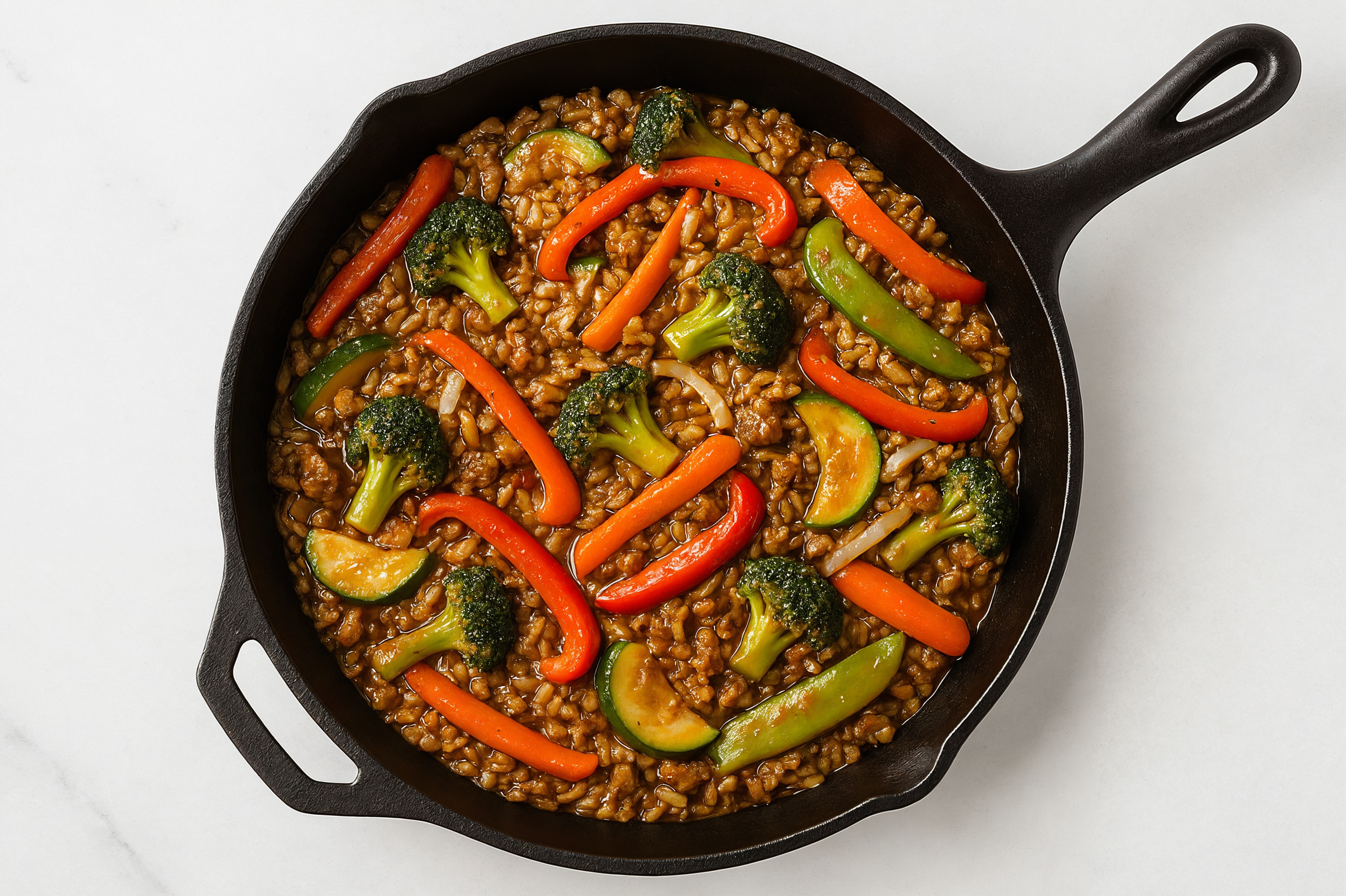 Thai Peanut Veggie + Ground Turkey Stir-Fry with Brown Rice