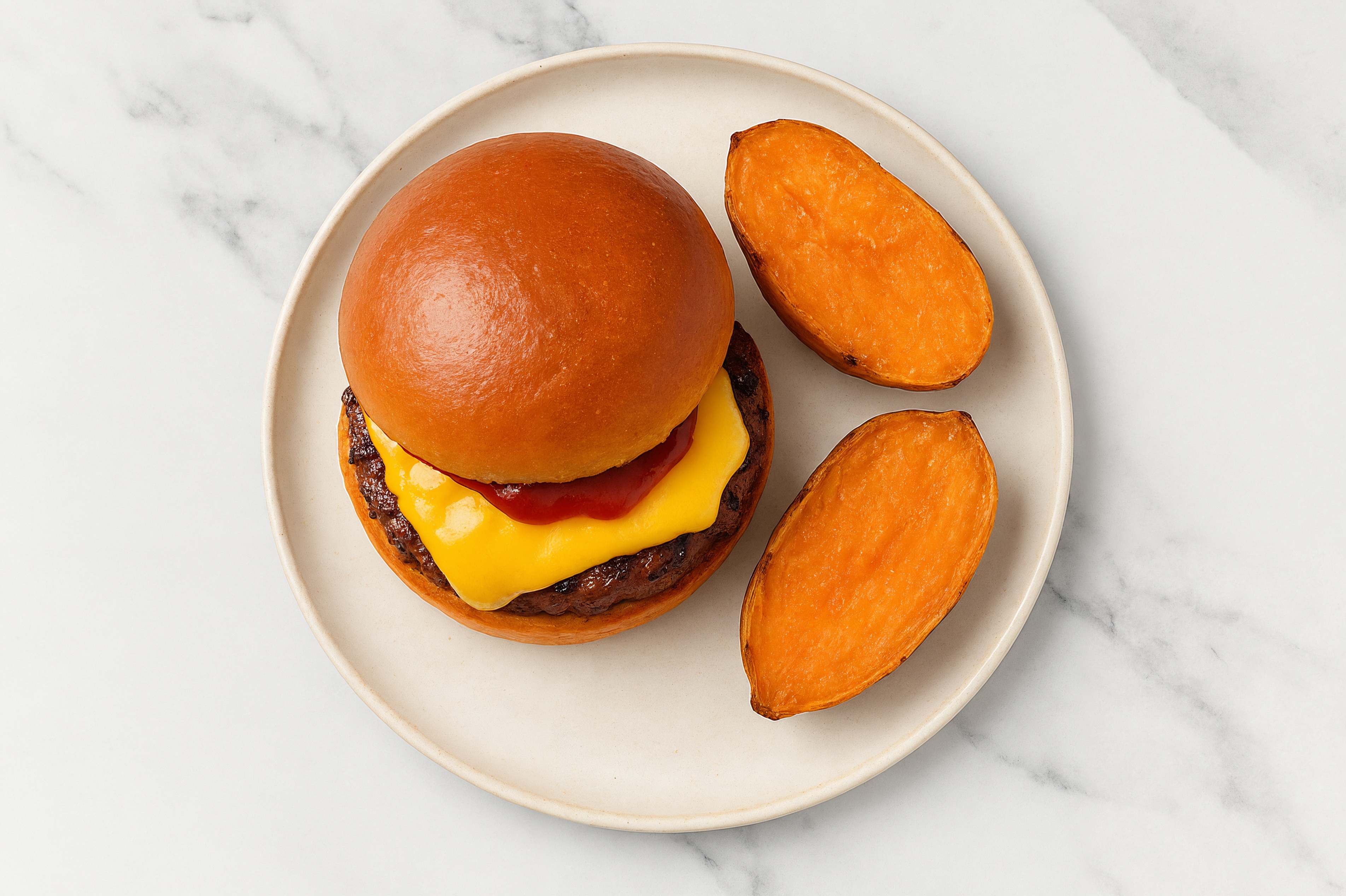 Classic Cheeseburgers with Sweet Potato with Ground Beef Patties
