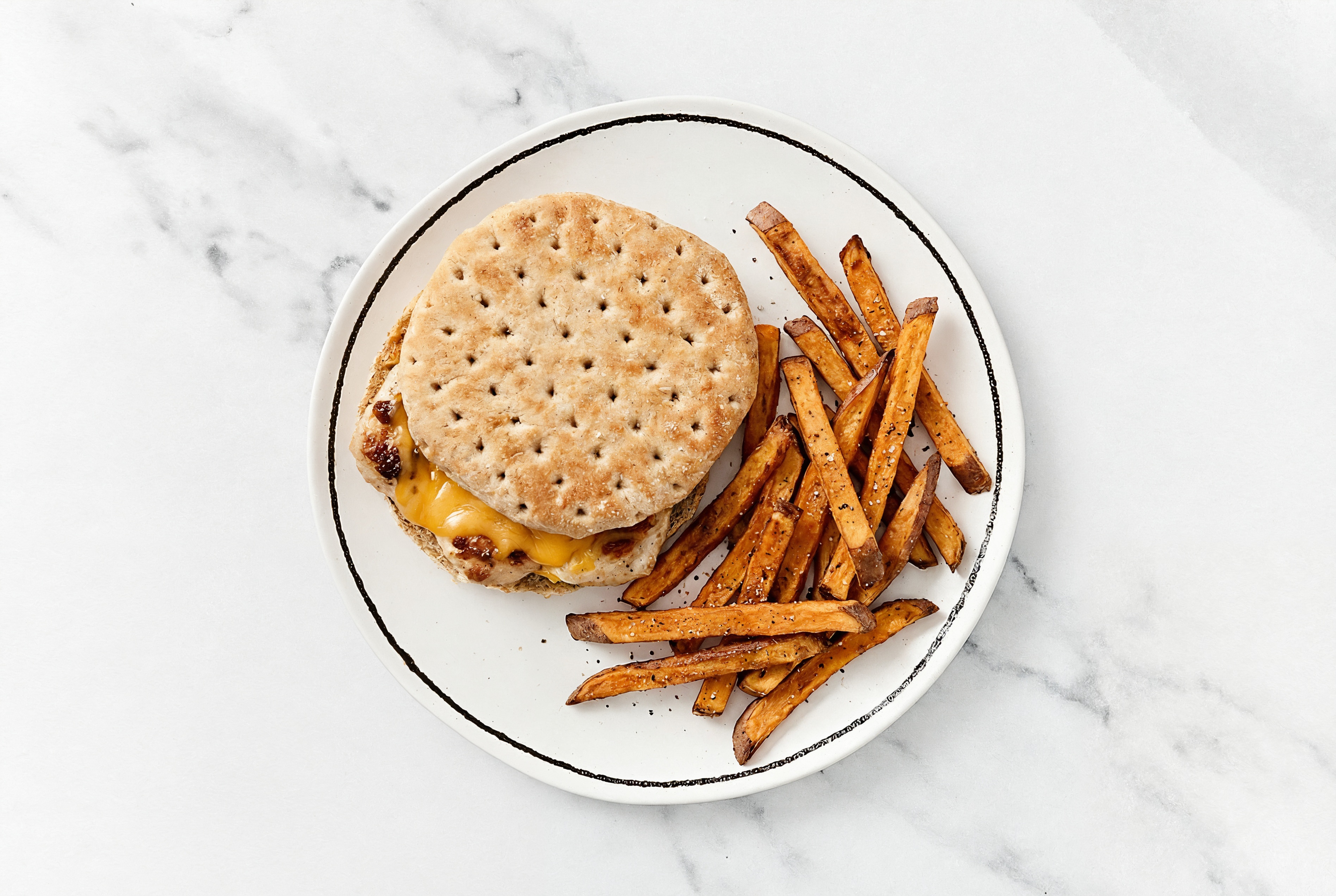 Cheesy Turkey Burger + Sweet Potato Fries