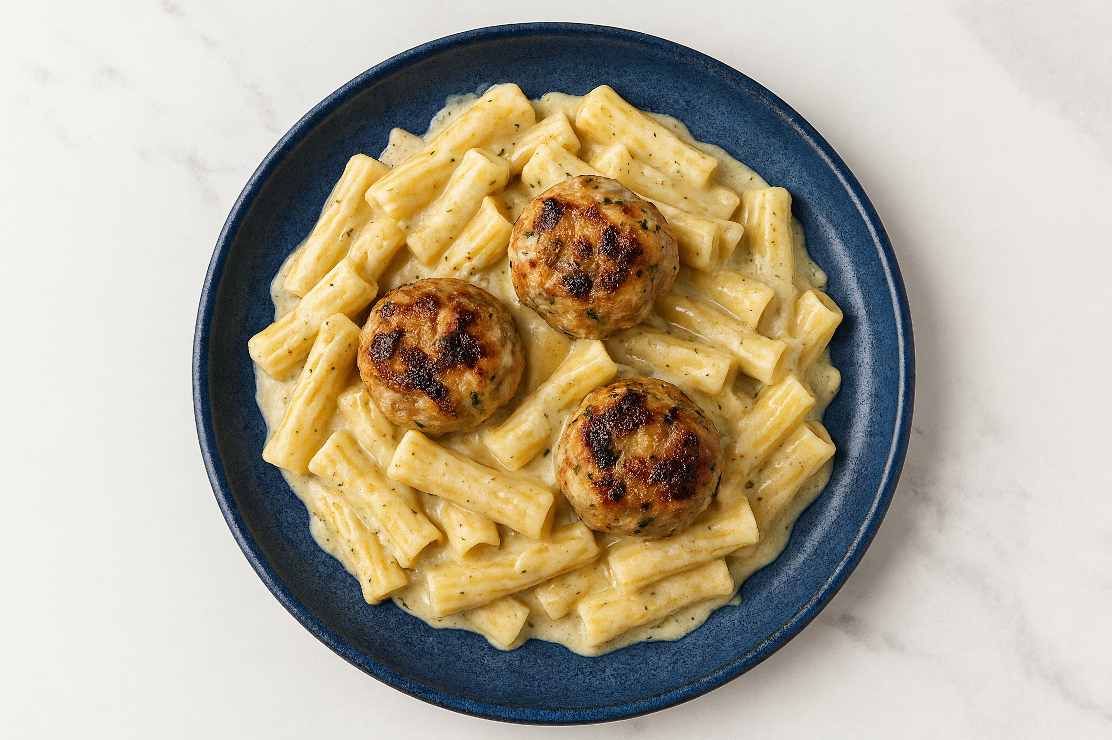 Herb Cream Rigatoni with Meatballs