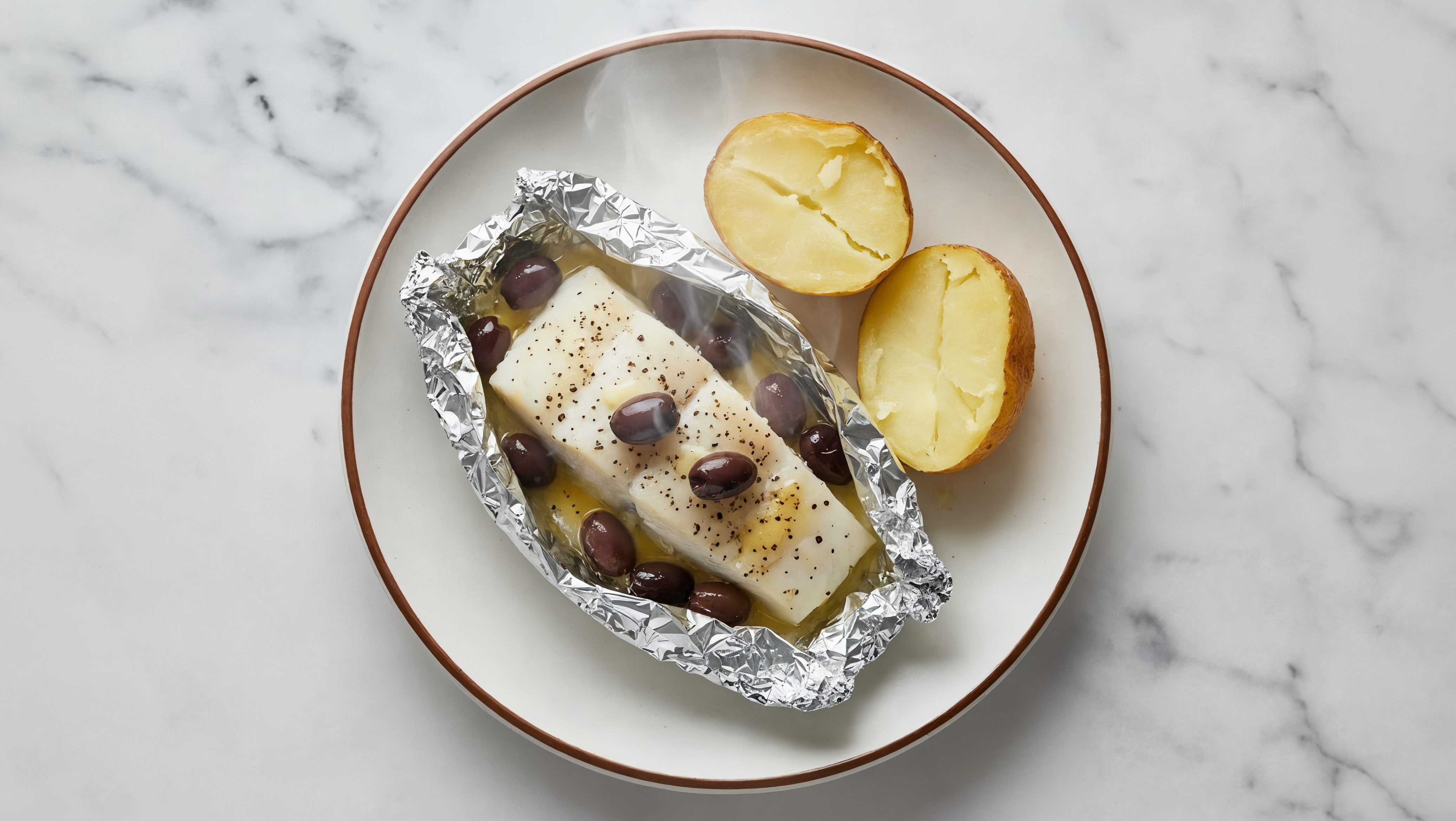 Lemon Peppercorn Butter Cod + Baked Potato