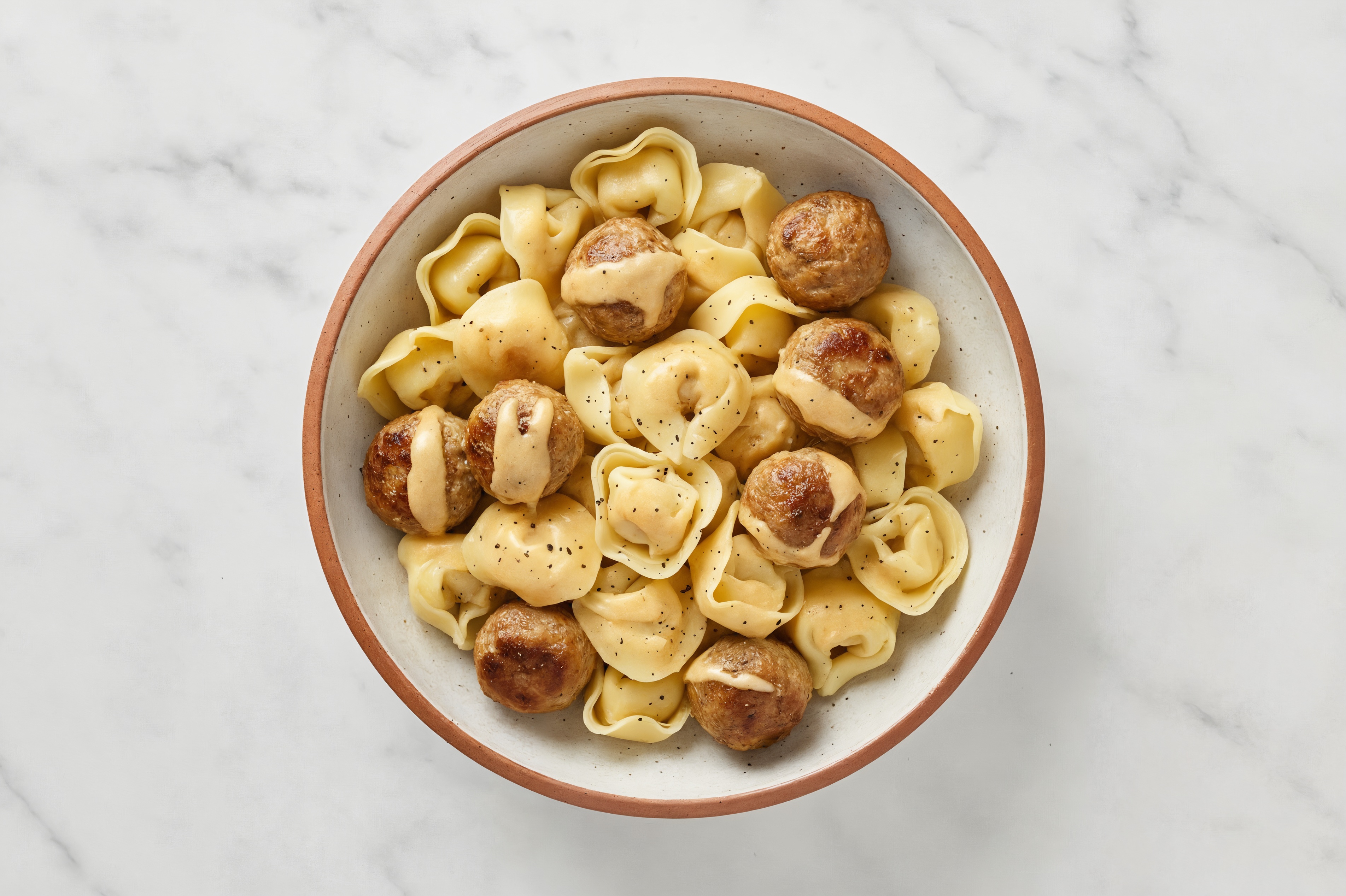 Creamy Cheddar Tortelloni with Meatballs
