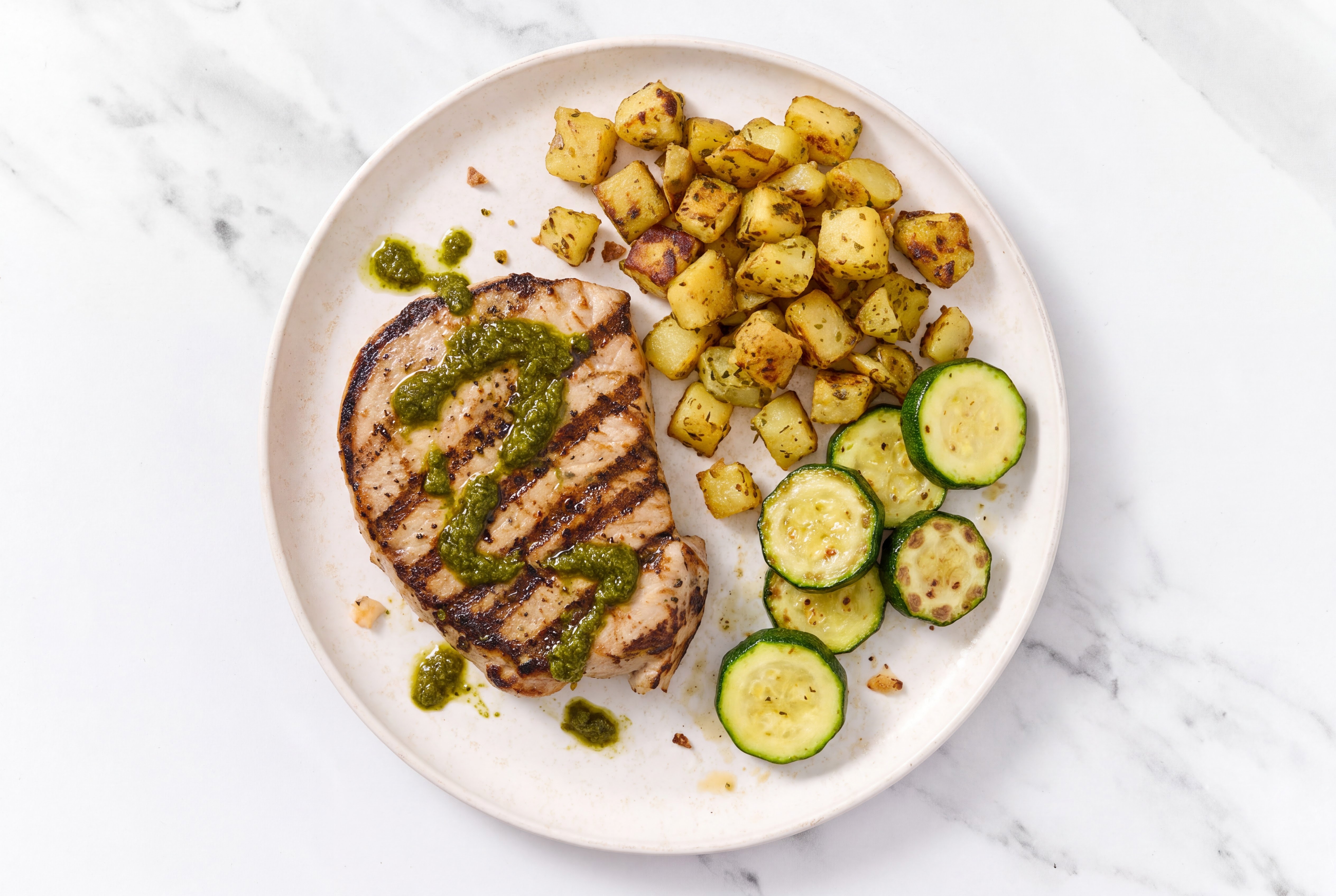 Zhoug Pork Chops + Herbed Potatoes