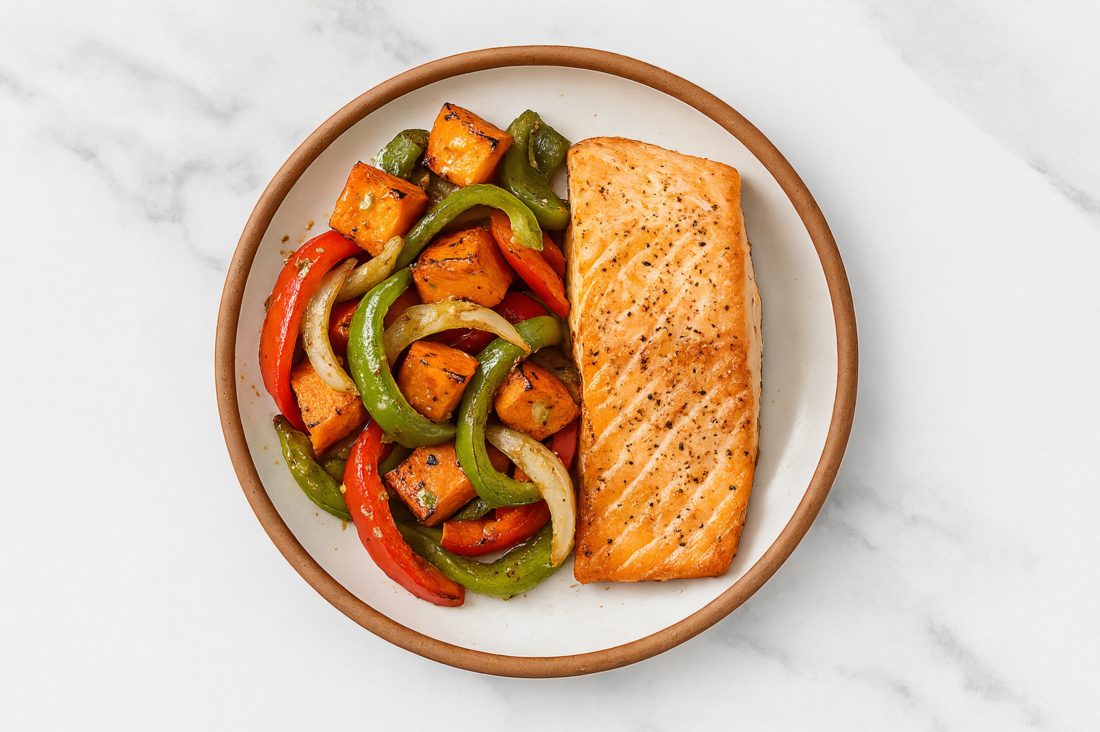 Sheet Pan Green Goddess-Salmon with Sweet Potatoes & Peppers