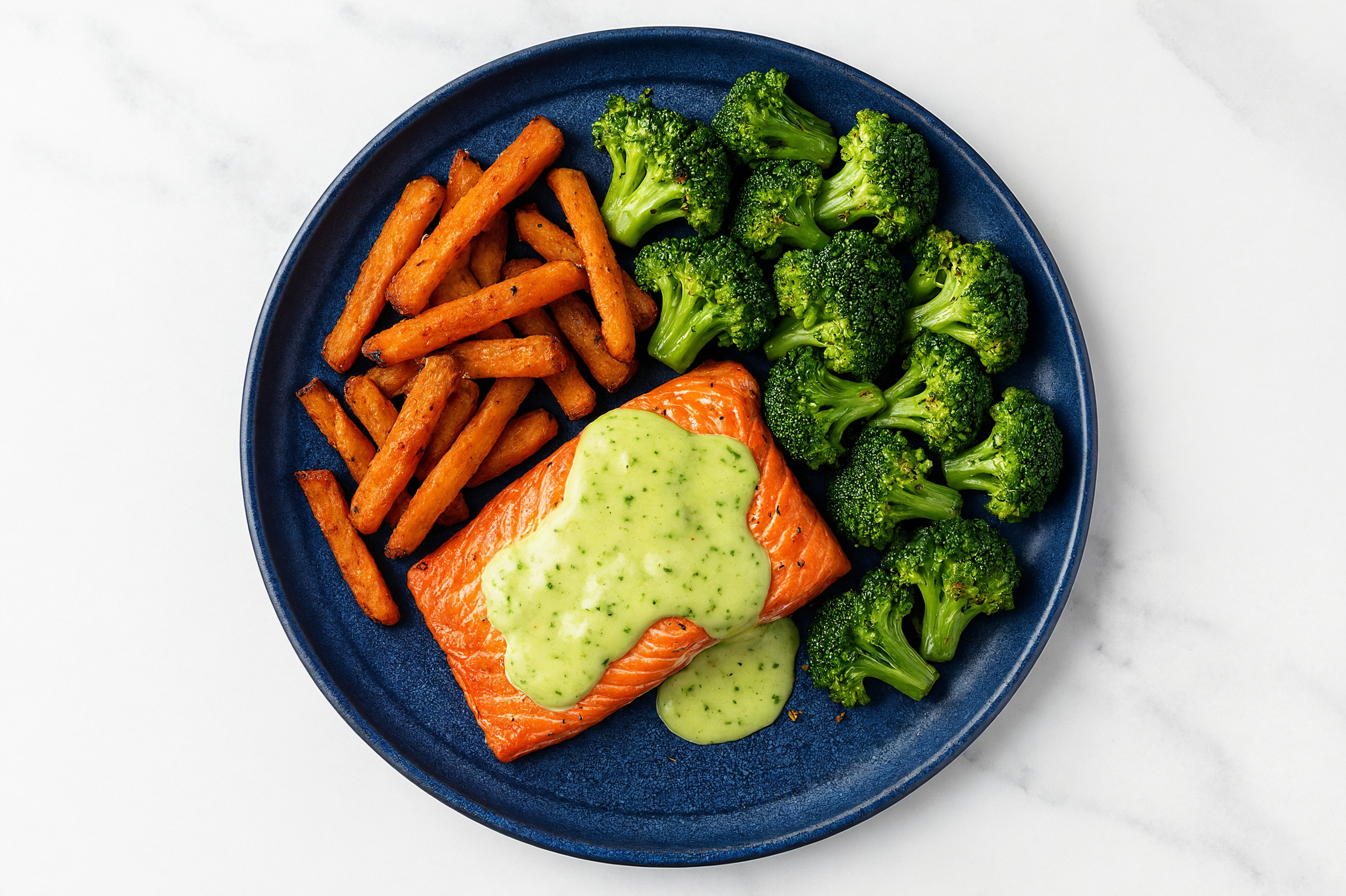 Green Goddess Wild Salmon with Broccoli + Fries