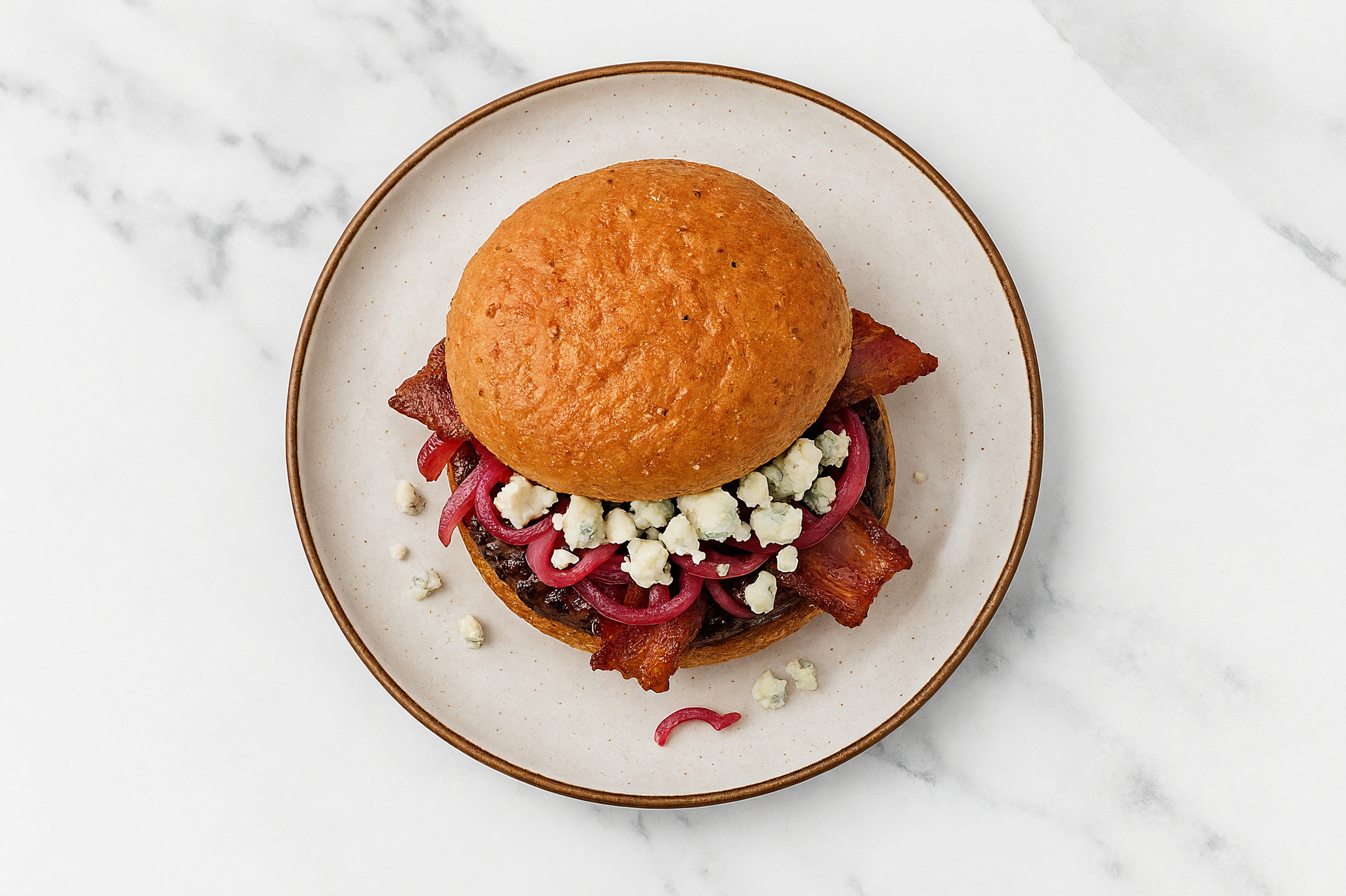 Herby Tangy Applewood Smoked Pork Bacon + Blue Cheese Burger