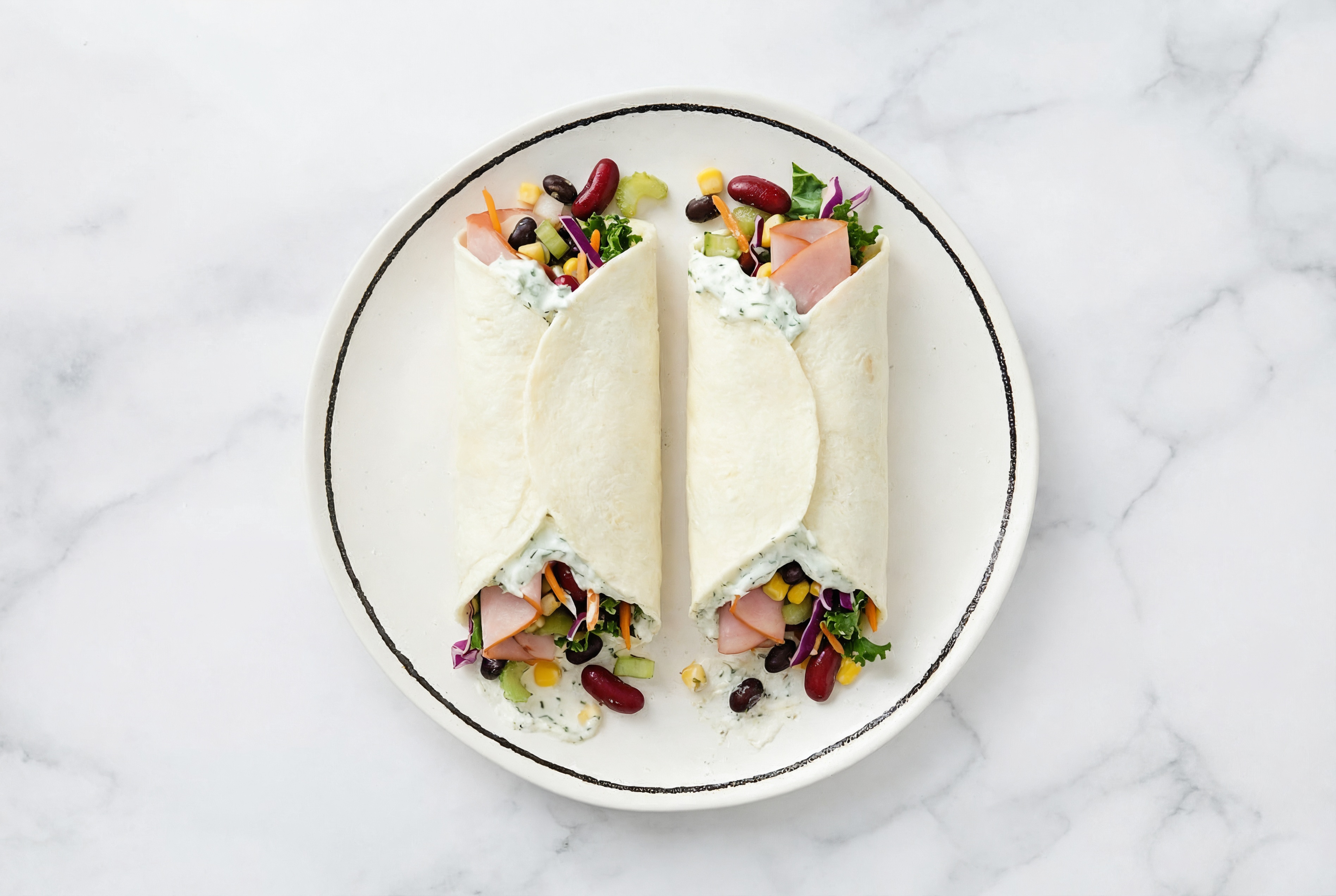 Creamy Honey Ham + Cucumber Wraps with Rainbow Veggies