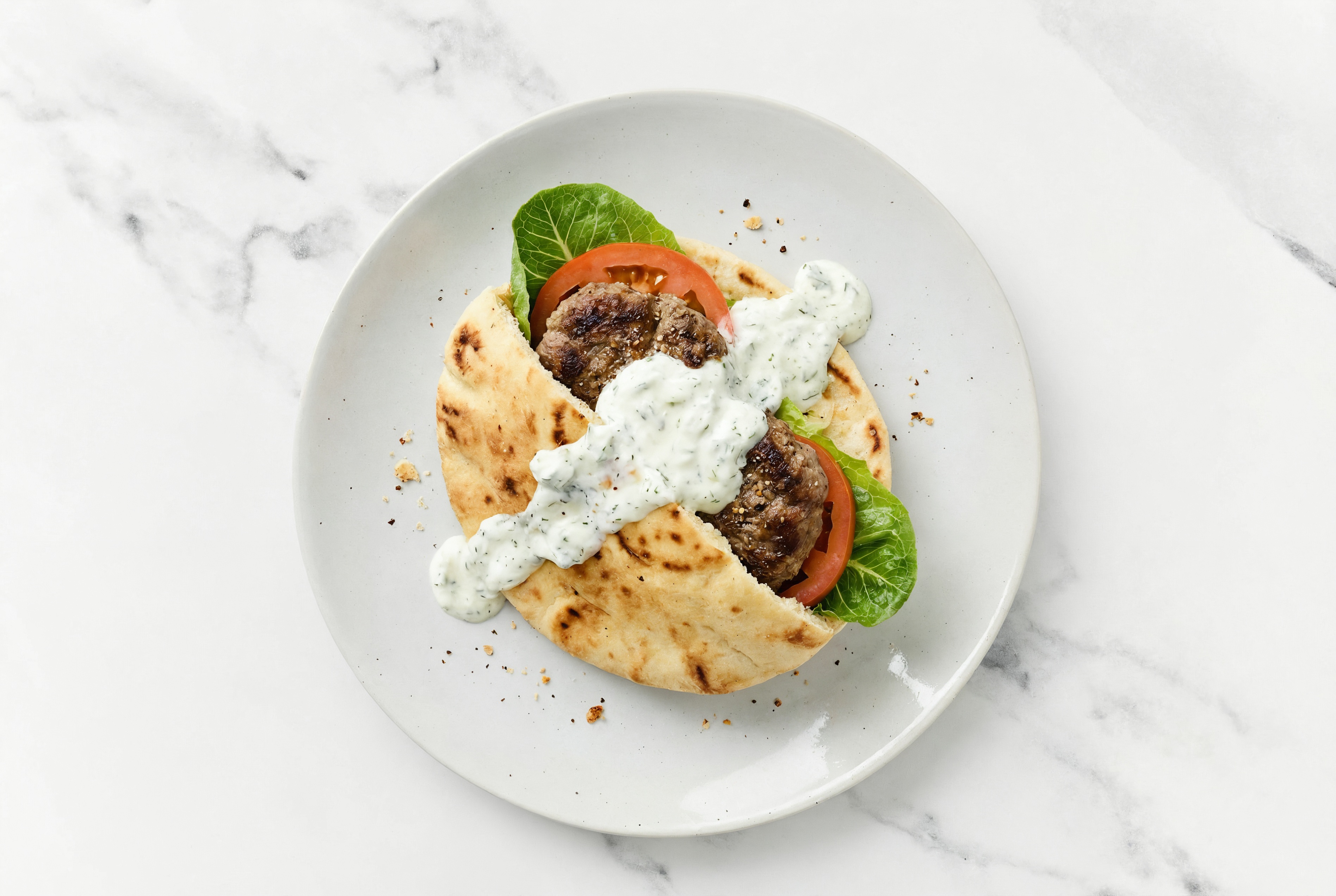 Tzatziki Lamb Burger on Traditional Pita Bread