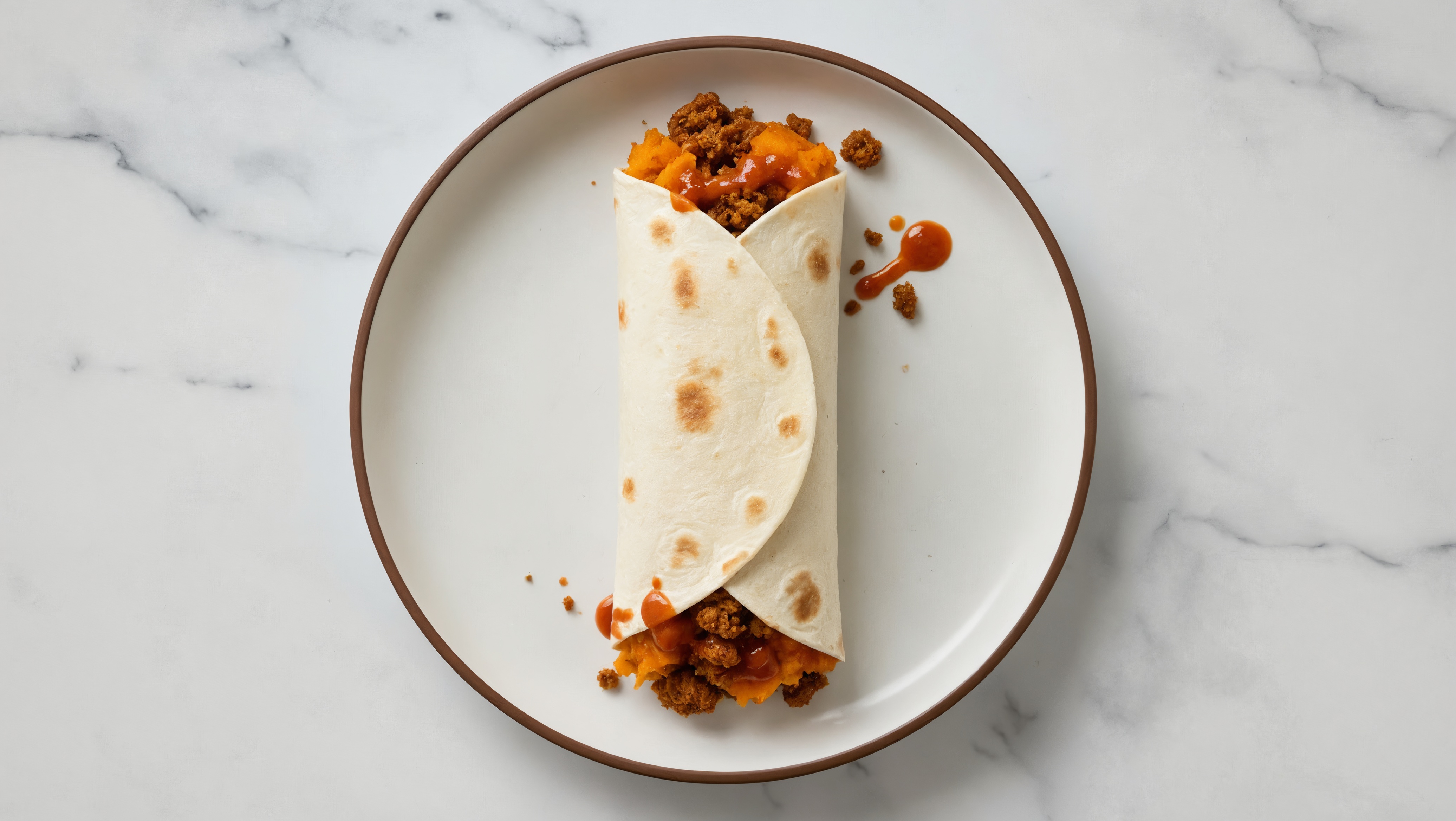 Spicy "Chorizo" + Sweet Potato Wrap with Sriracha Hot Sauce