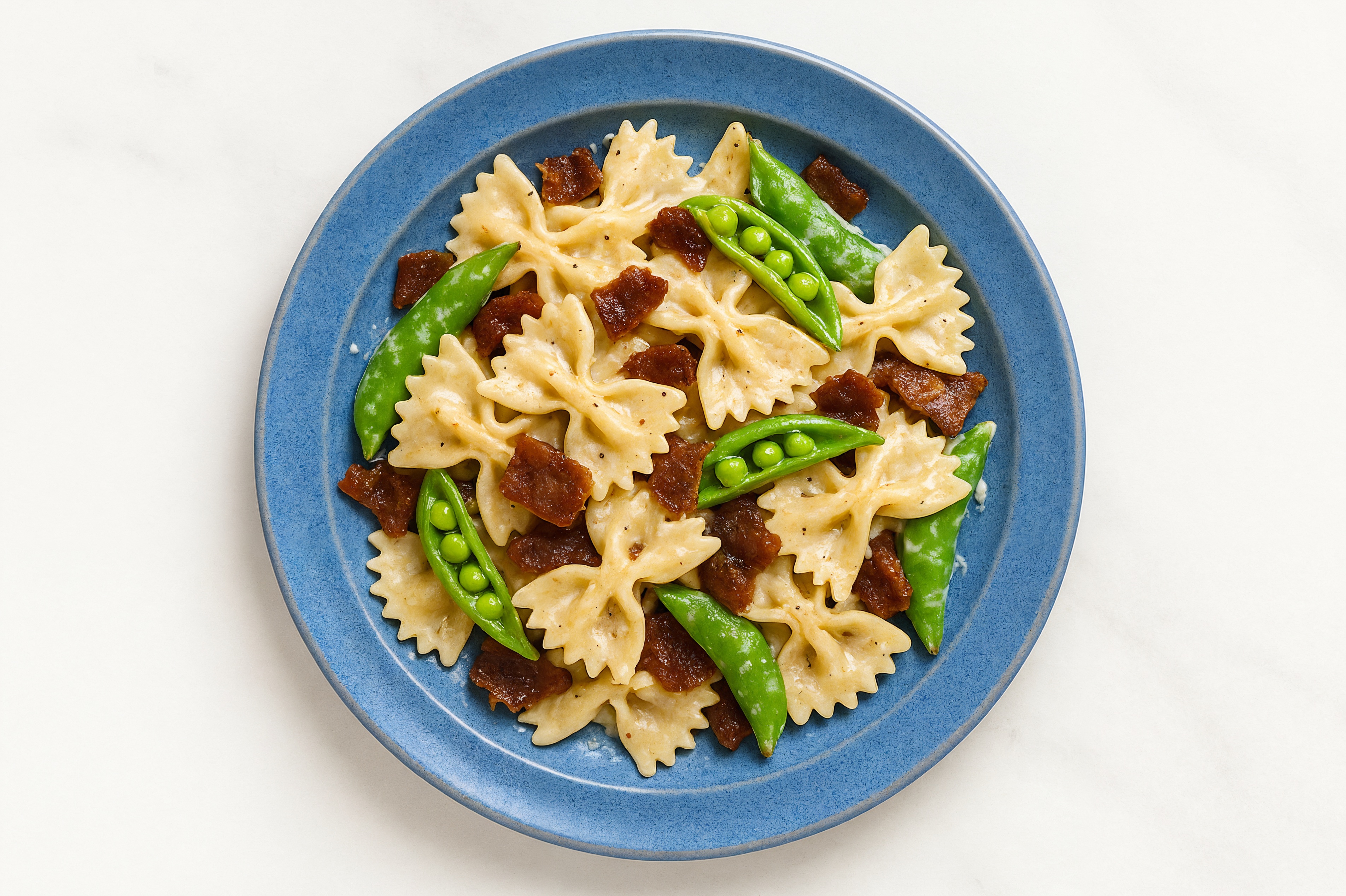 Farfalle Pasta Alfredo with MyBacon + Snap Peas