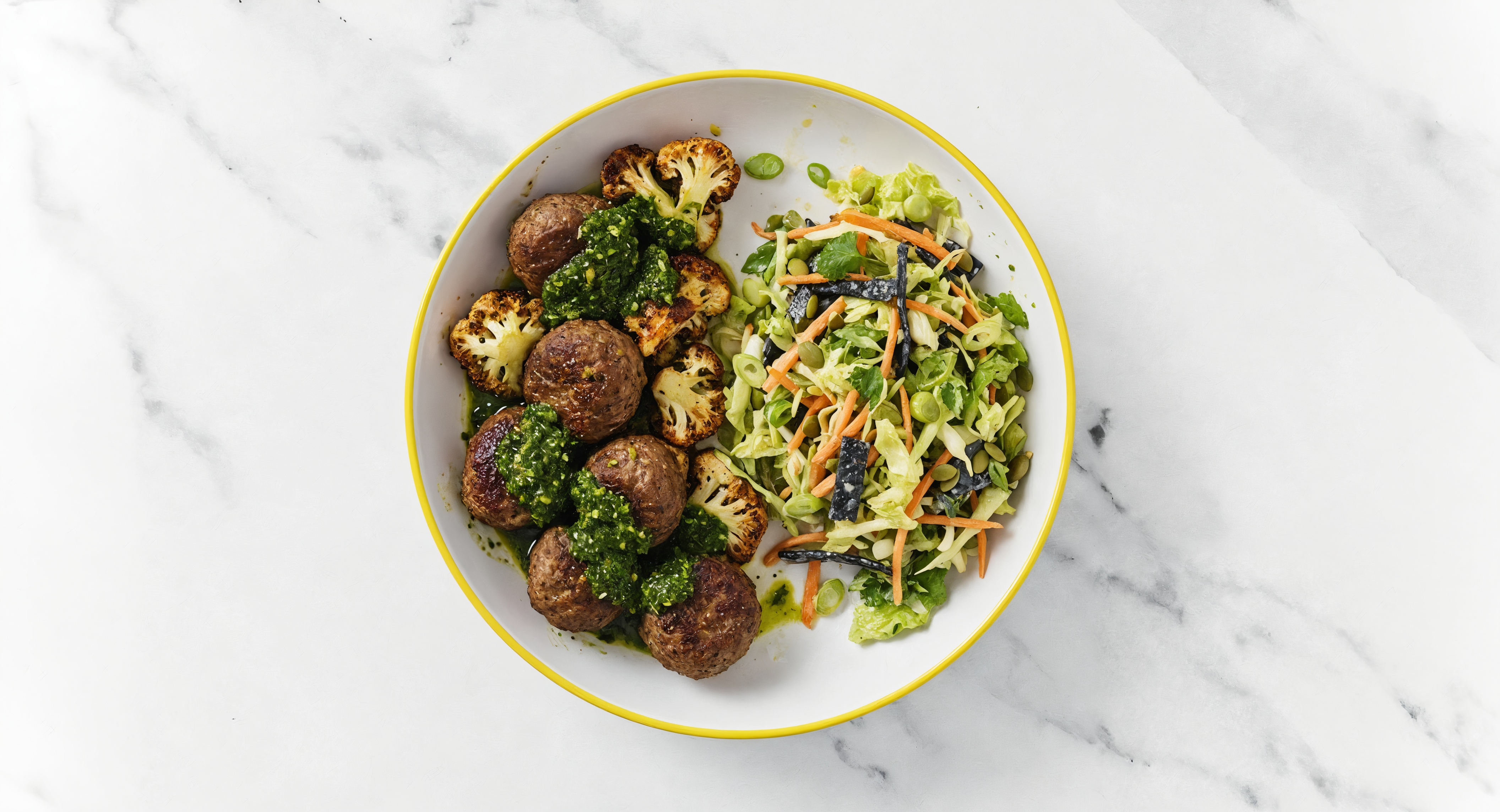 Chimichurri Baked Lamb Meatballs & Cauliflower with Southwest Salad
