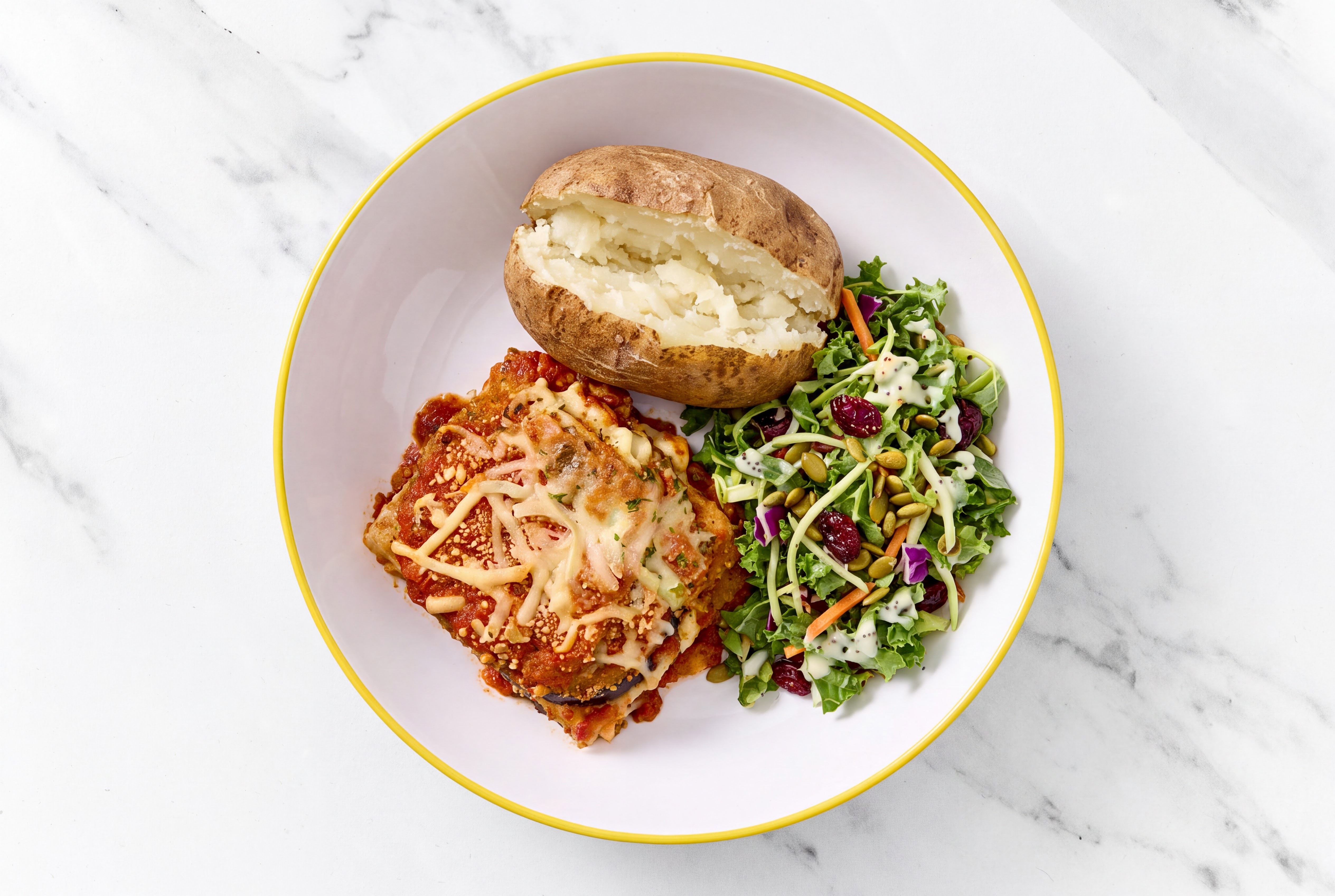 Eggplant Parmesan with Russet Potato + Kale Salad