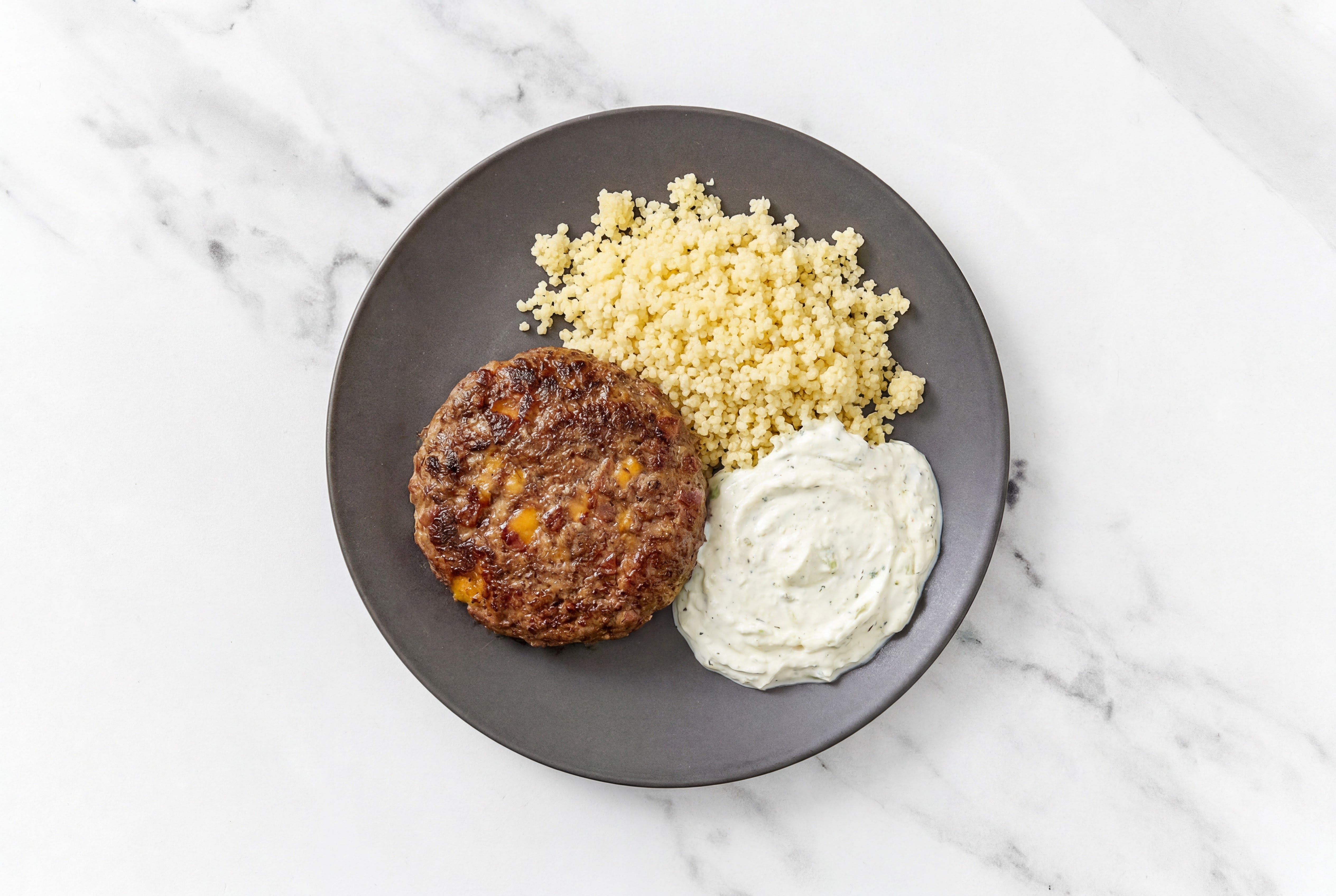 Tzatziki Beef + Bacon Patties with Couscous