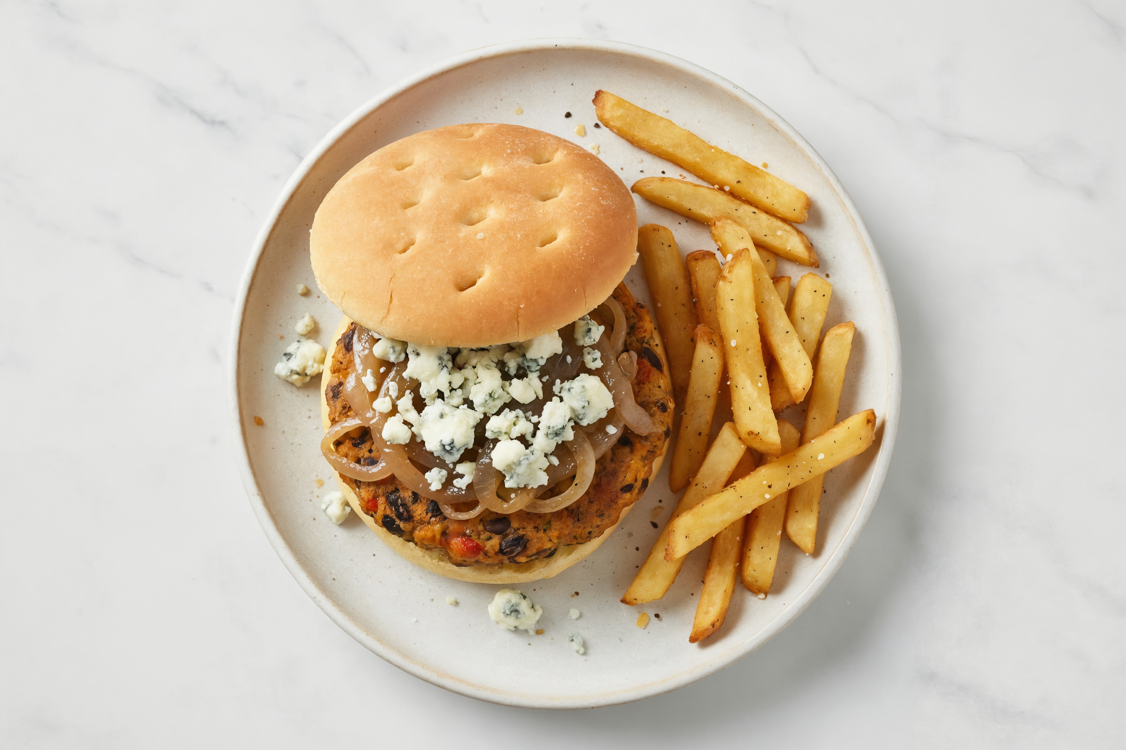 Deluxe Blue Cheese Bean Burger + Fries