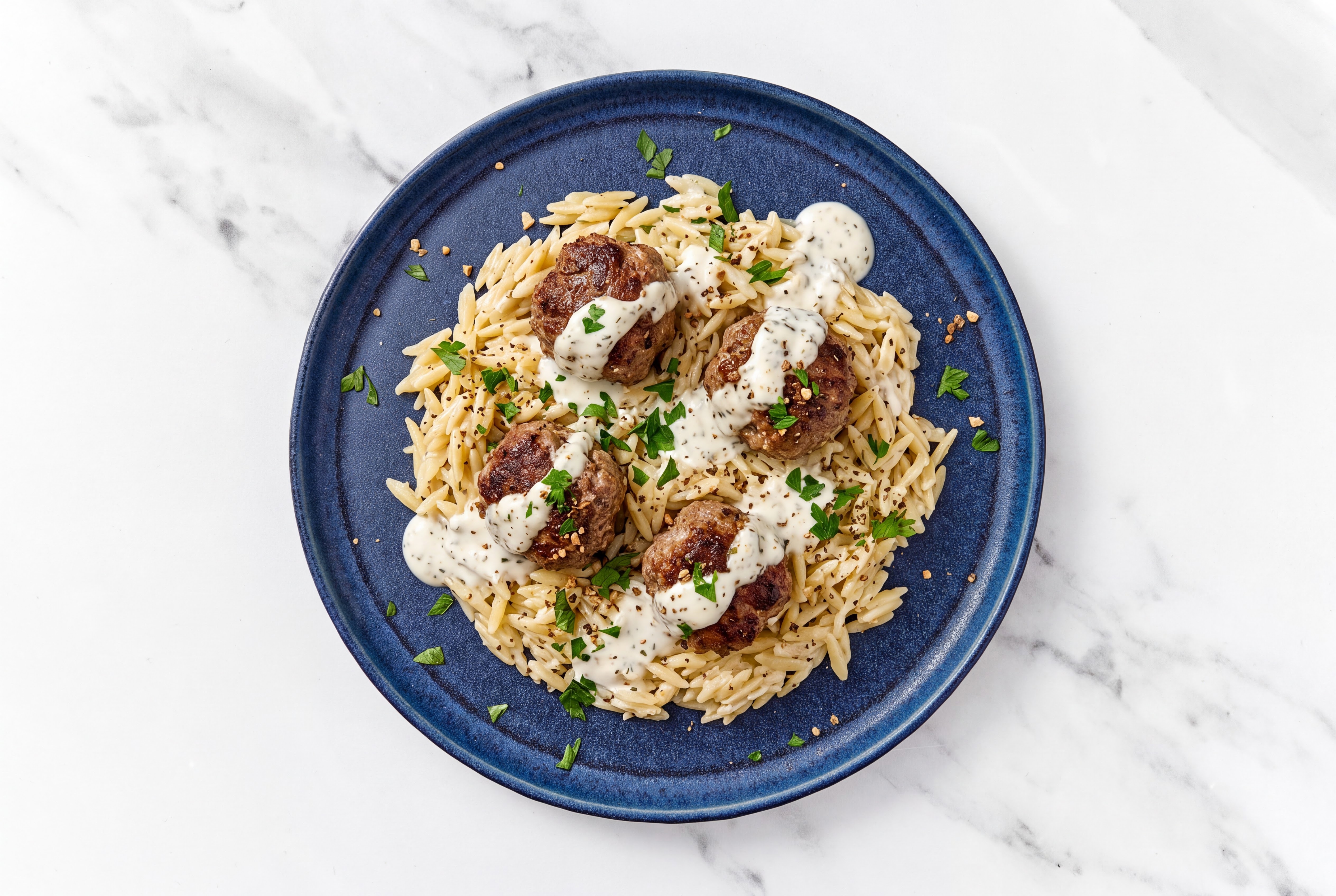 Lamb Kofta Meatballs + Garlic Orzo