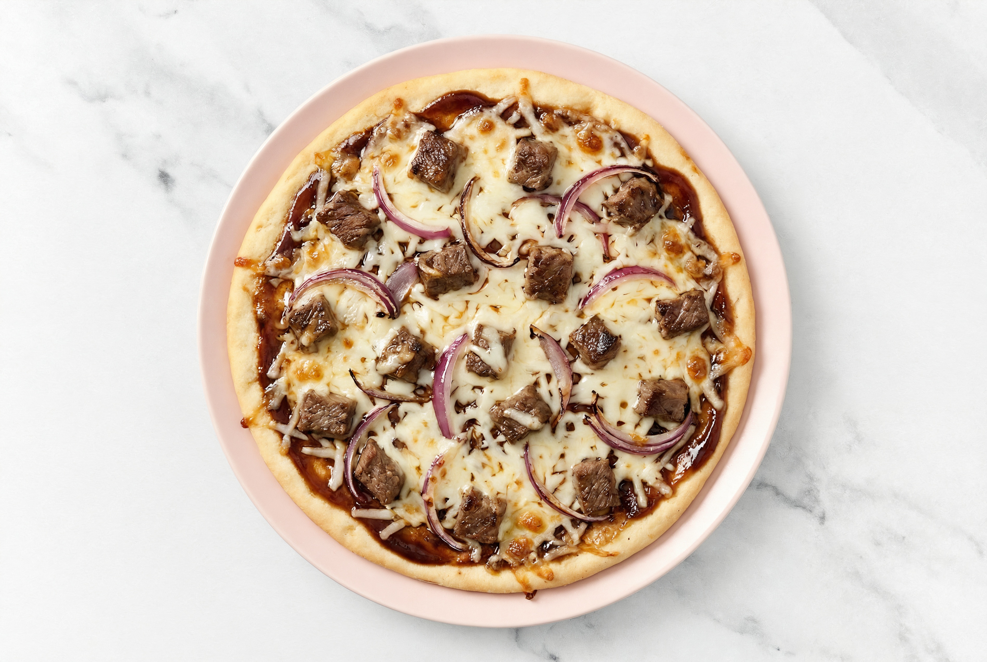  Japanese BBQ Ground Wagyu Beef, Red Onion + Shredded Mozzarella Cheese Flatbread